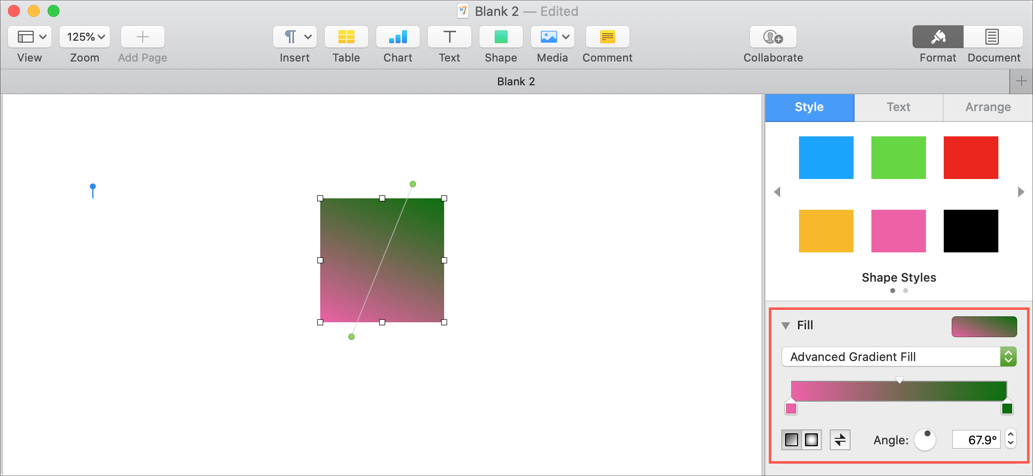 Pages Mac Advanced Gradient Fill Shape