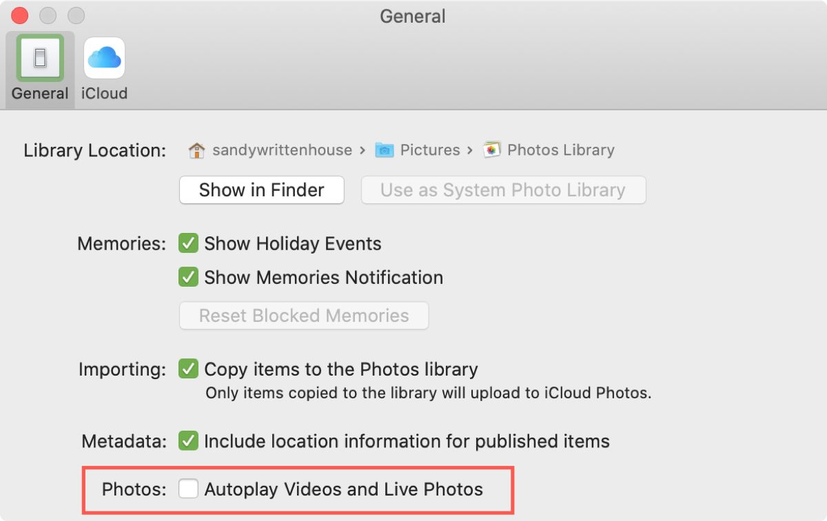 Préférences Photos Lecture automatique Case à cocher Mac
