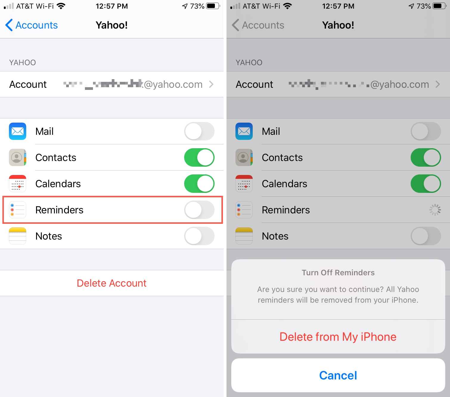 Reminders Disable Accounts iPhone