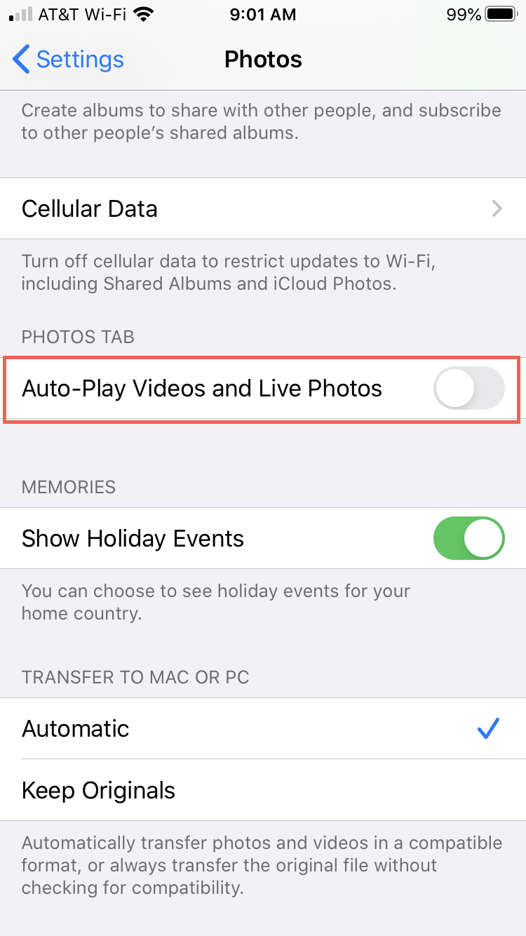 Settings Photos Autoplay Toggle iPhone