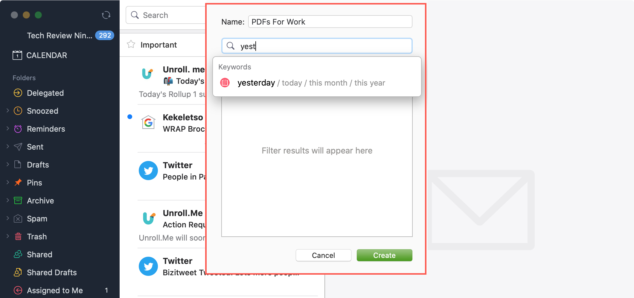 Spark Mac Smart Folder Enter Keywords