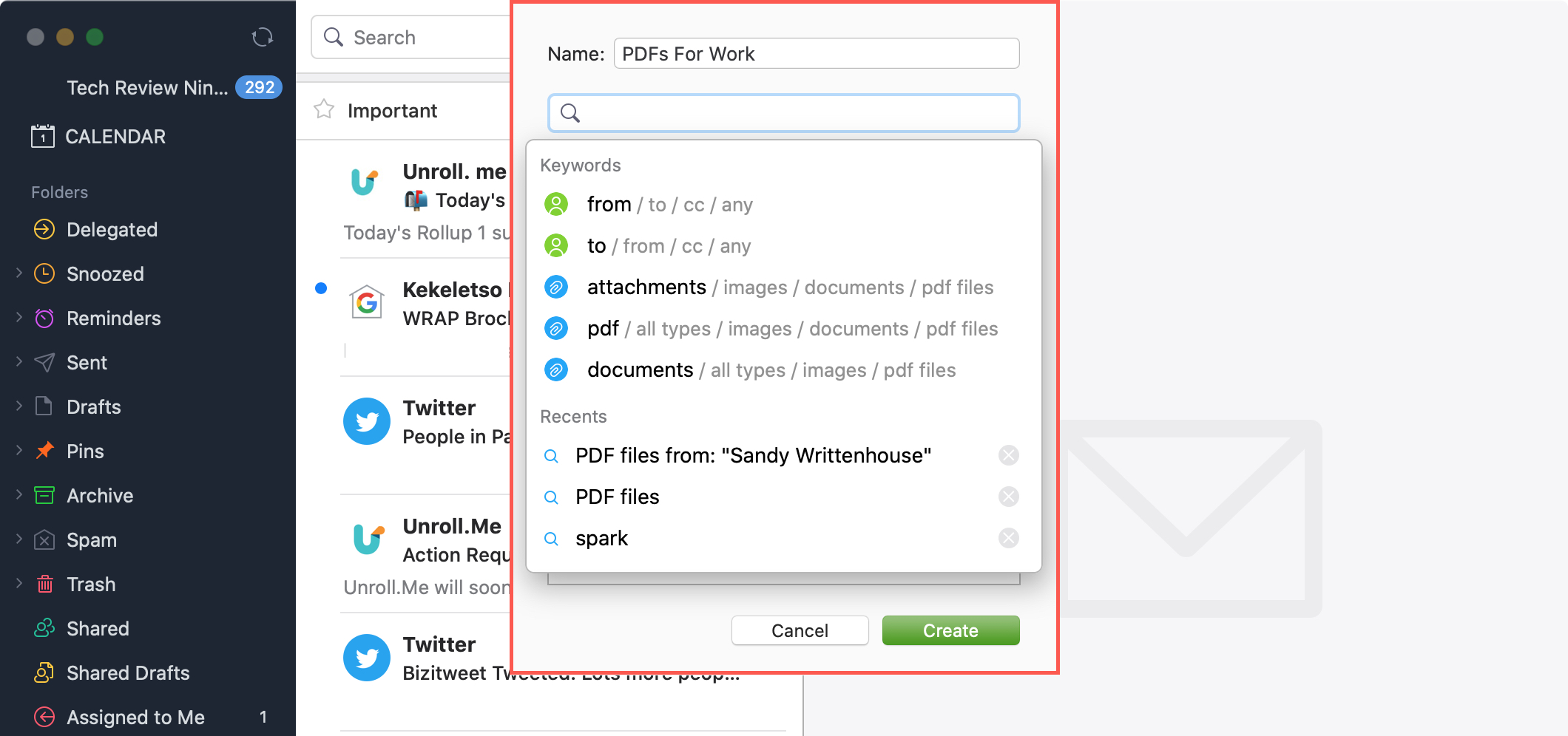 Spark Mac Smart Folder Keywords