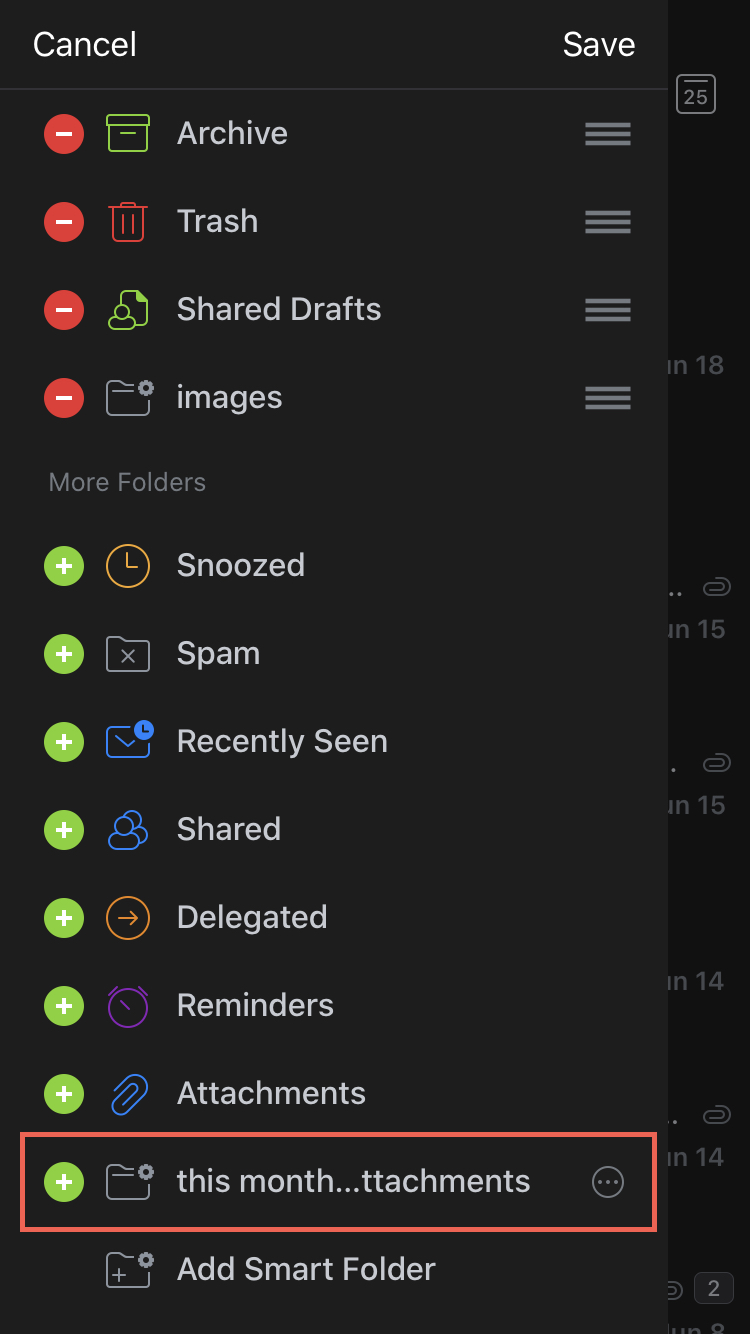 Spark iPhone Add Smart Folder in List