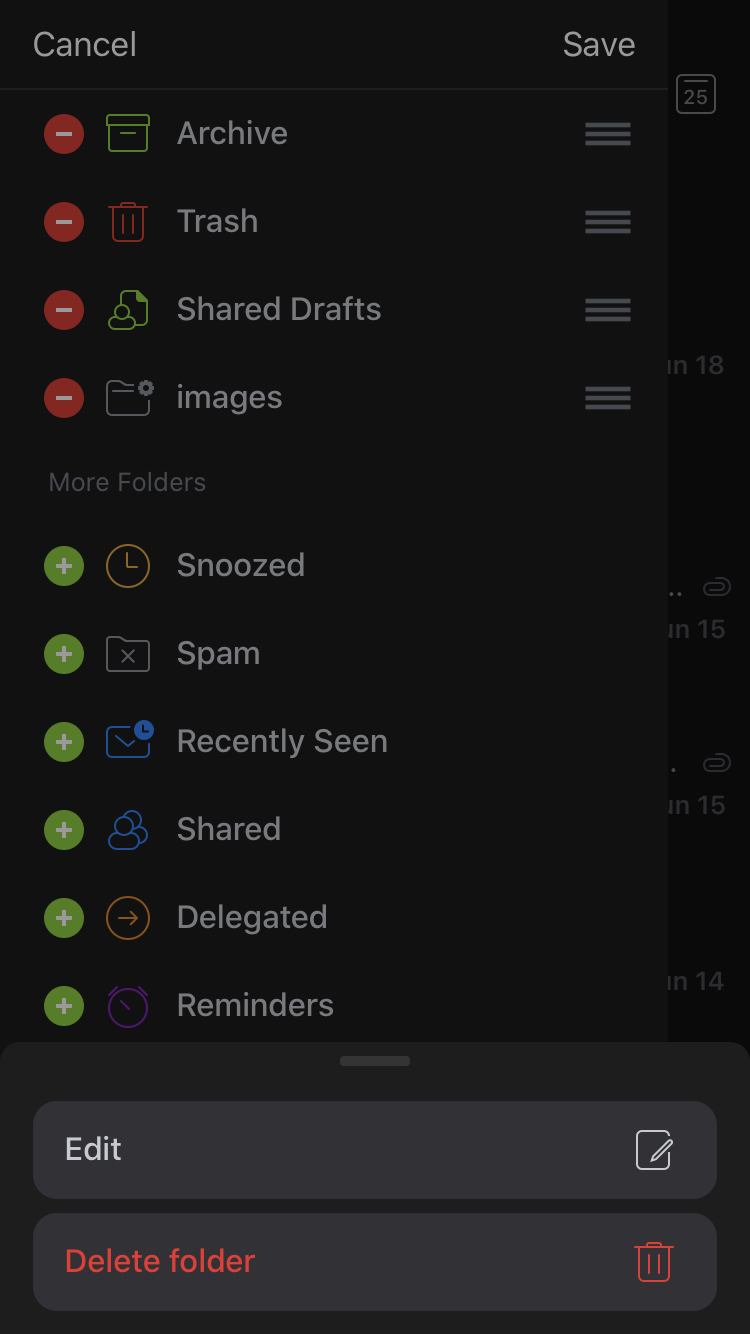 Spark iPhone Edit Delete Smart Folder