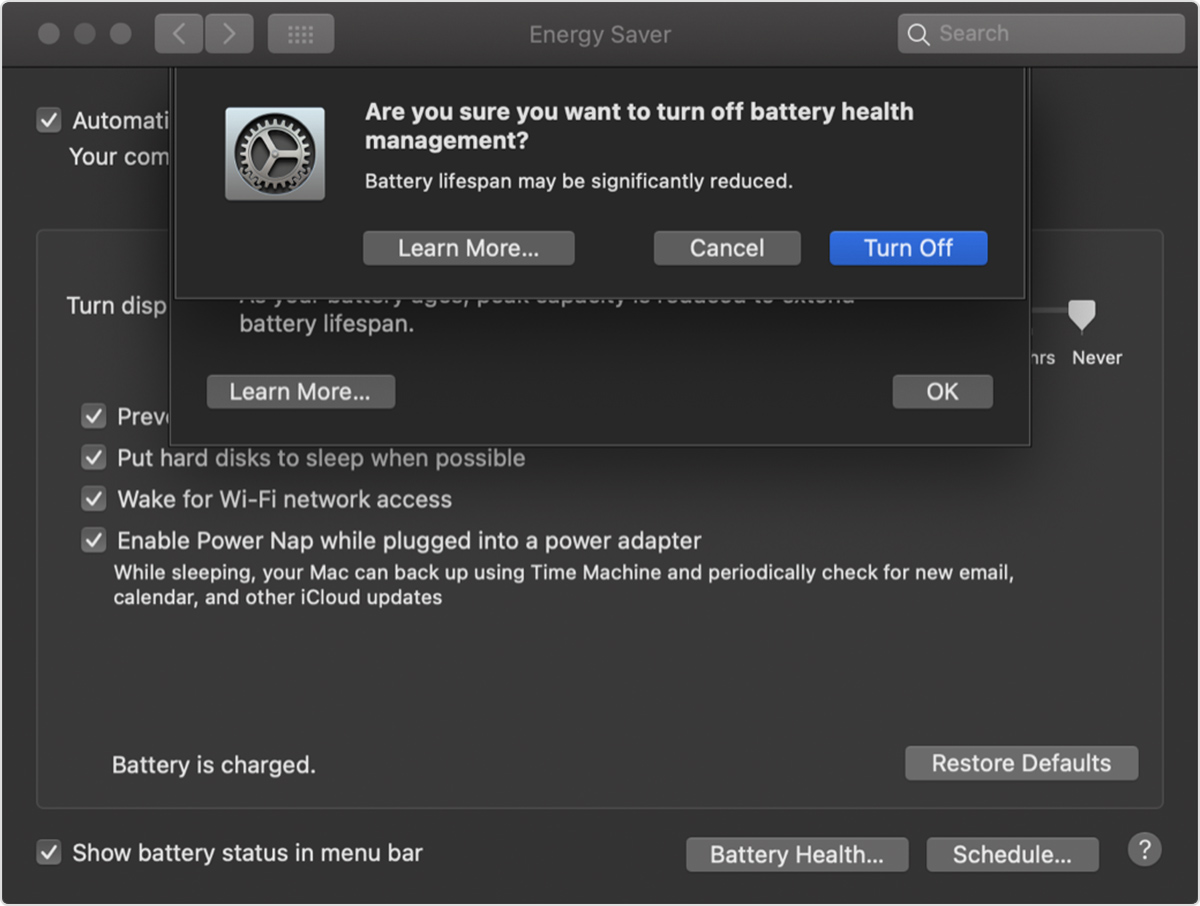 Mac battery health management