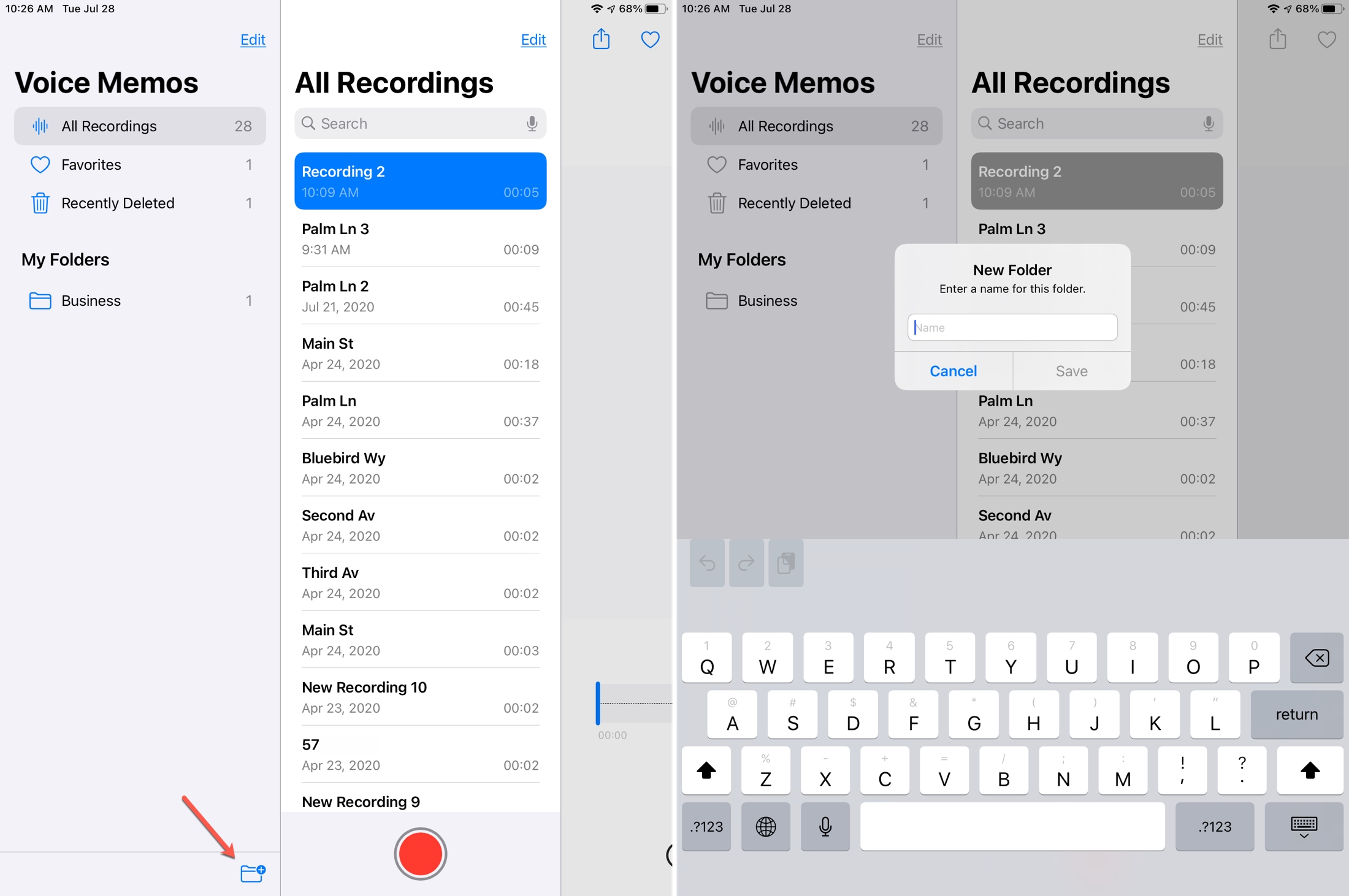 Create Folder Voice Memos iPad