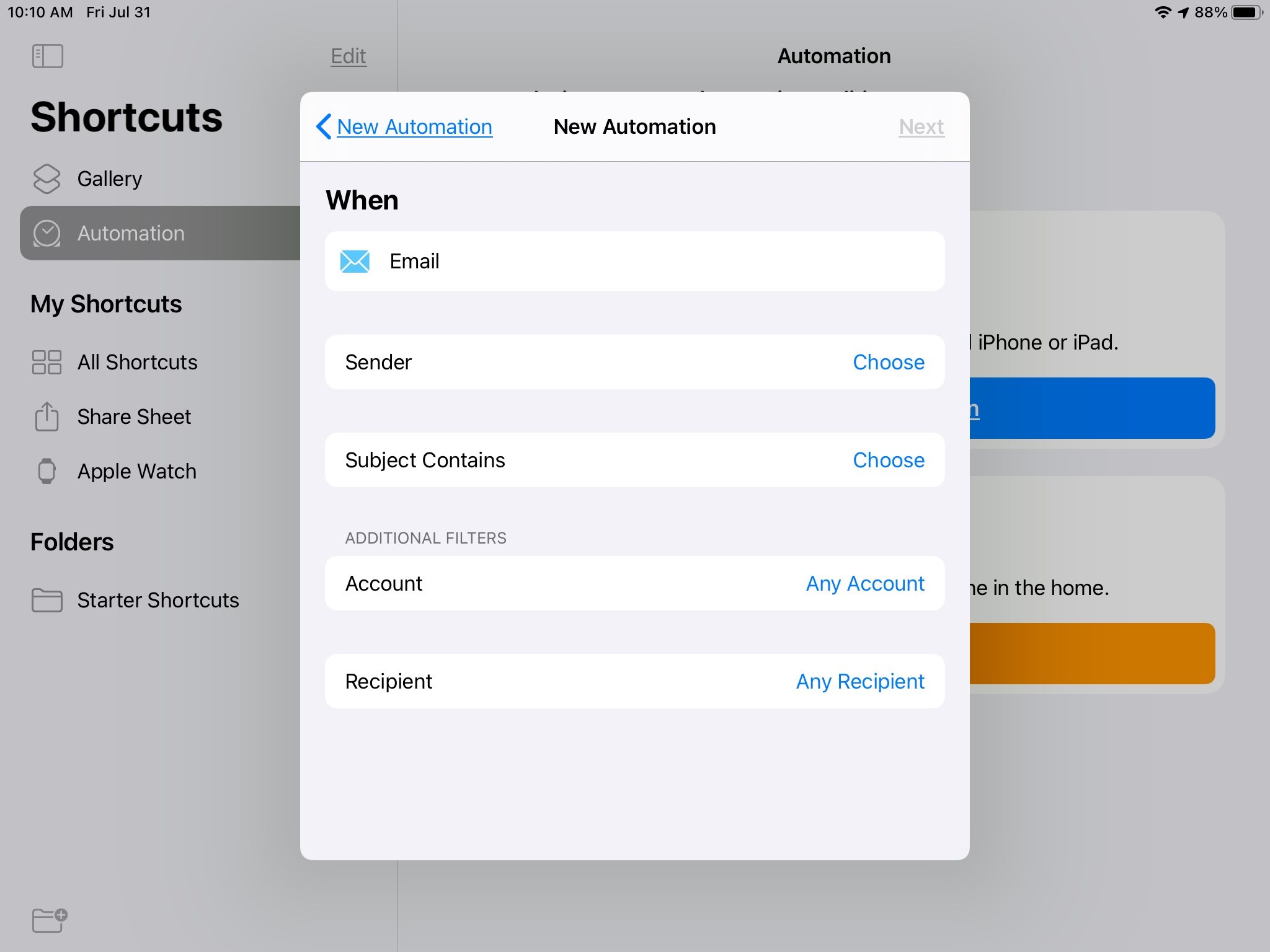 Email Automation Shortcuts iPad
