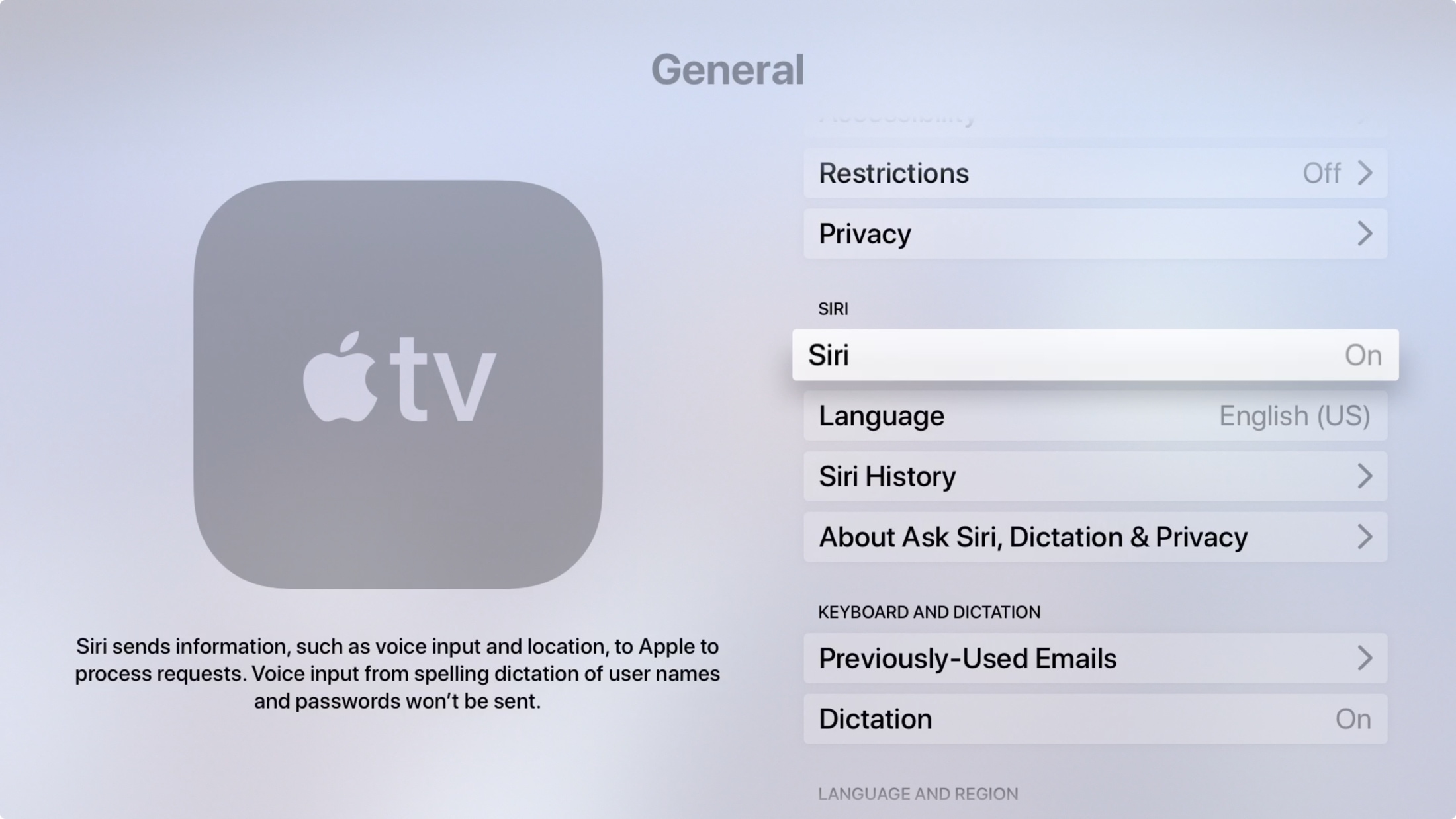 Enable Siri on Apple TV