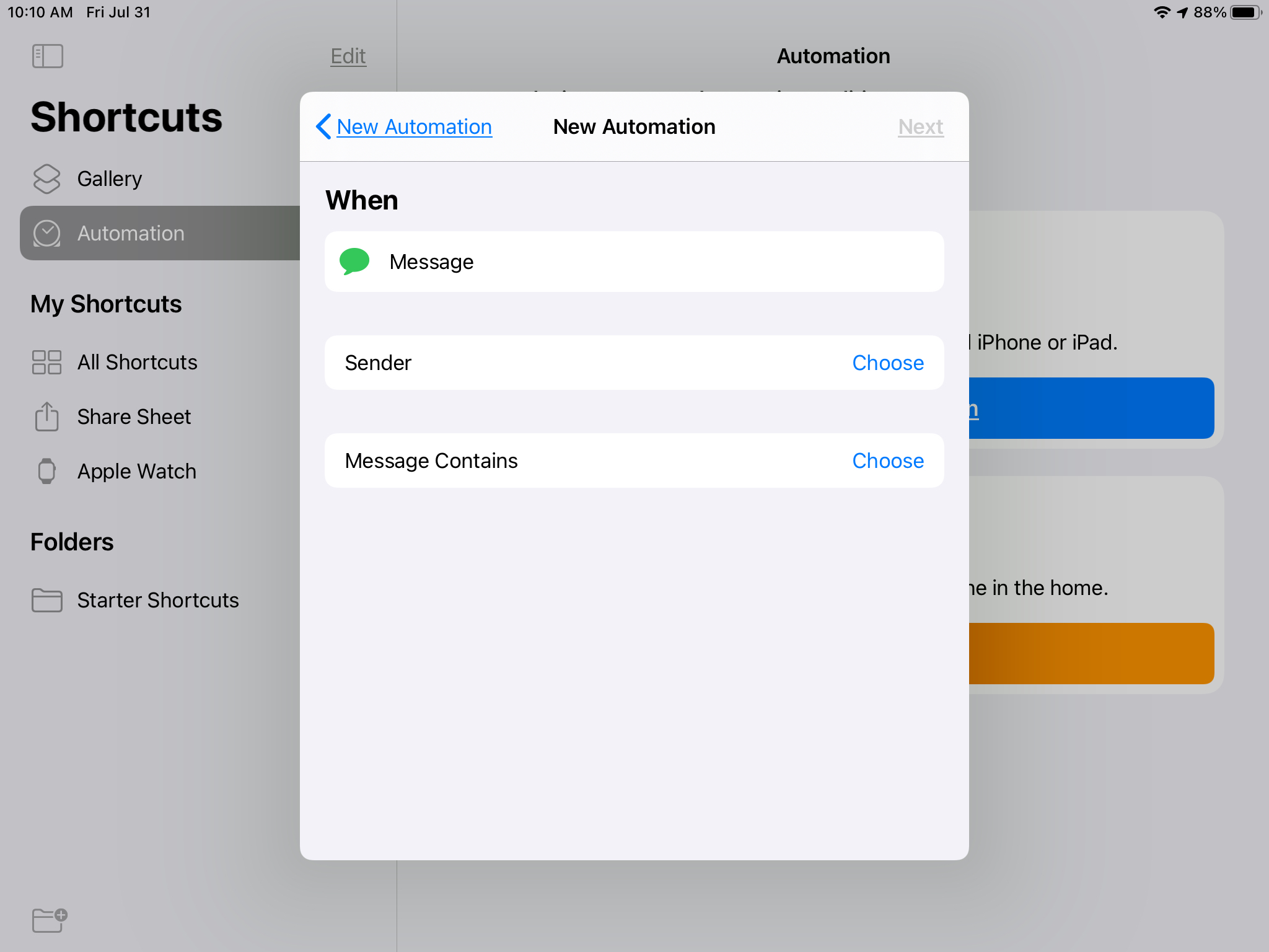 Messages Automation Shortcuts iPad