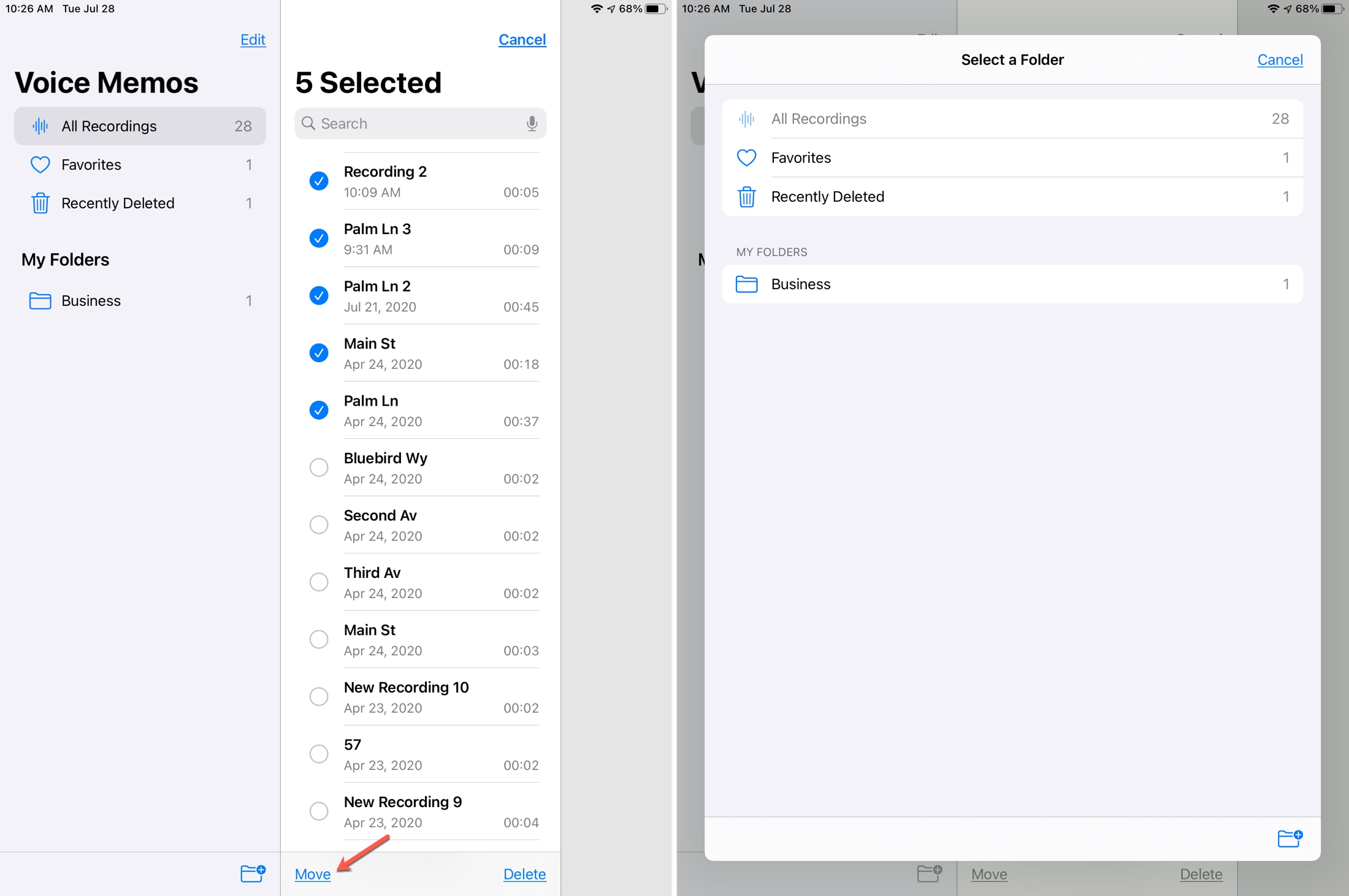 Move Recordings to Folder Voice Memos iPad