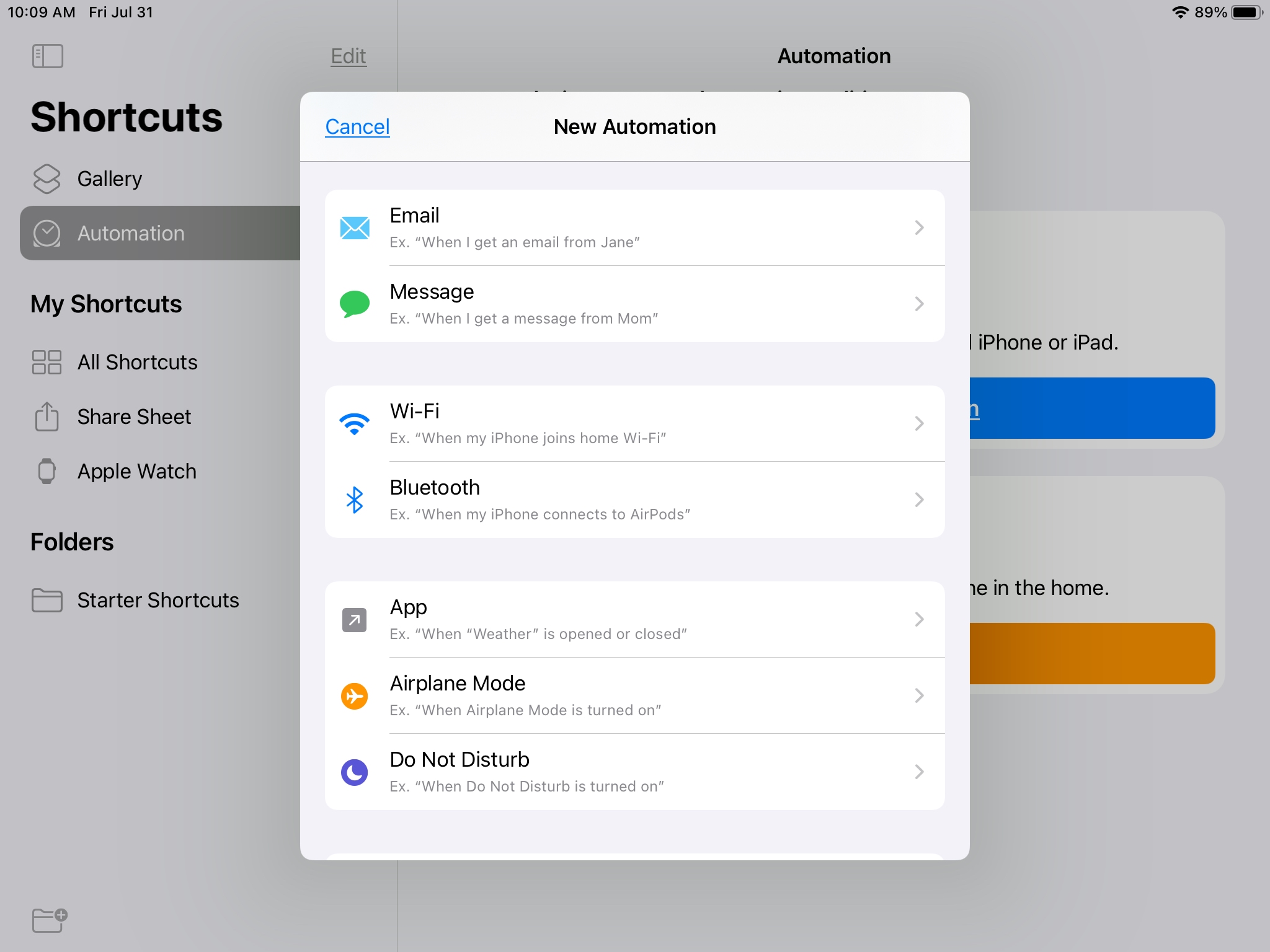 New Personal Automations in Shortcuts iPad