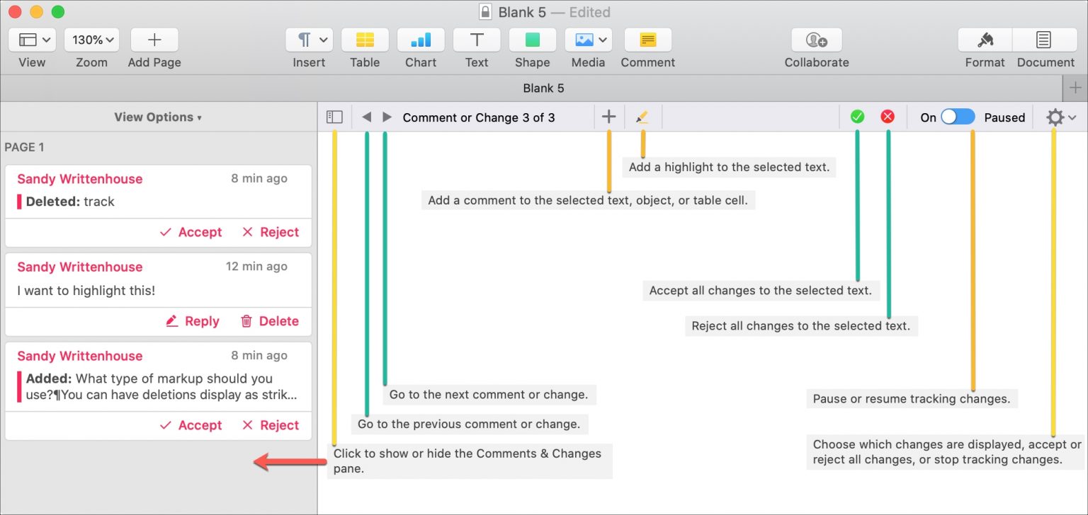 How to track changes in Apple Pages on Mac