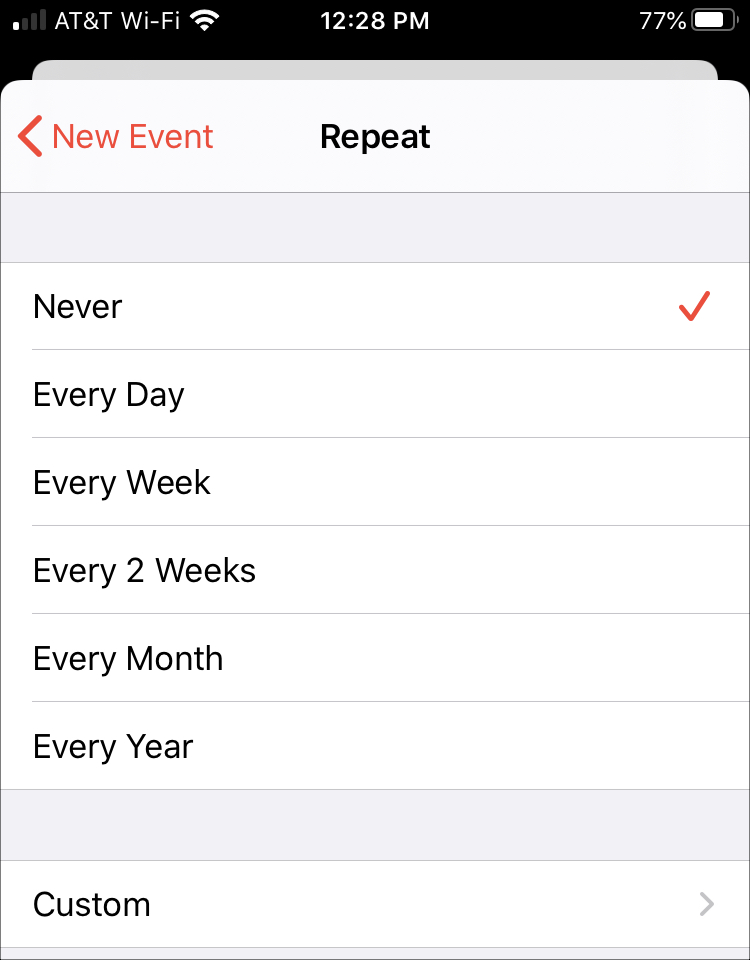 Quick Repeating Event Calendar iPhone