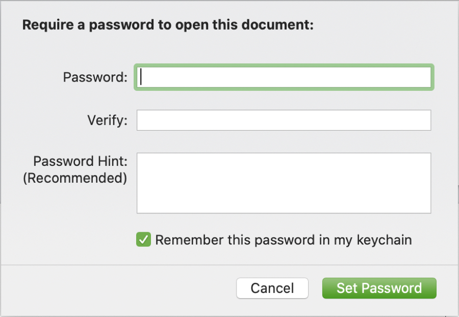 Set Password Use Hint Keychain Mac