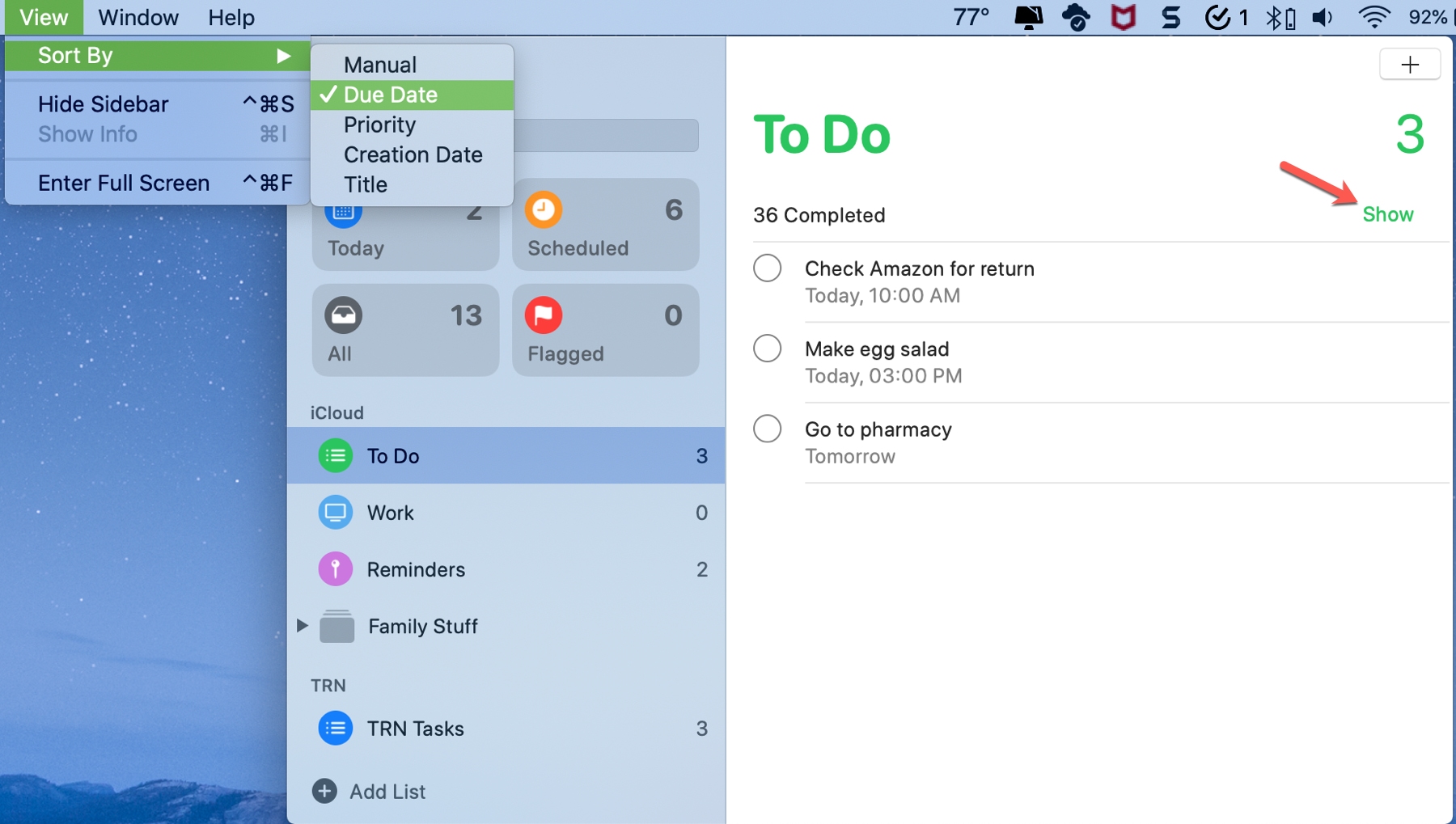 Sort Reminders by Due Date on Mac