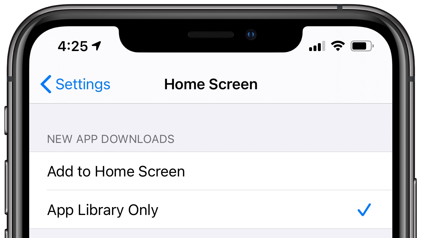 iPhone app downloads - App Library Home Screen settings with the App Library Only option selected