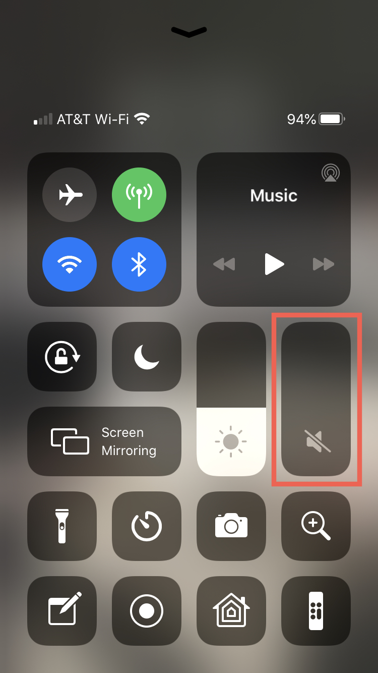 iPhone Control Center Volume to Mute