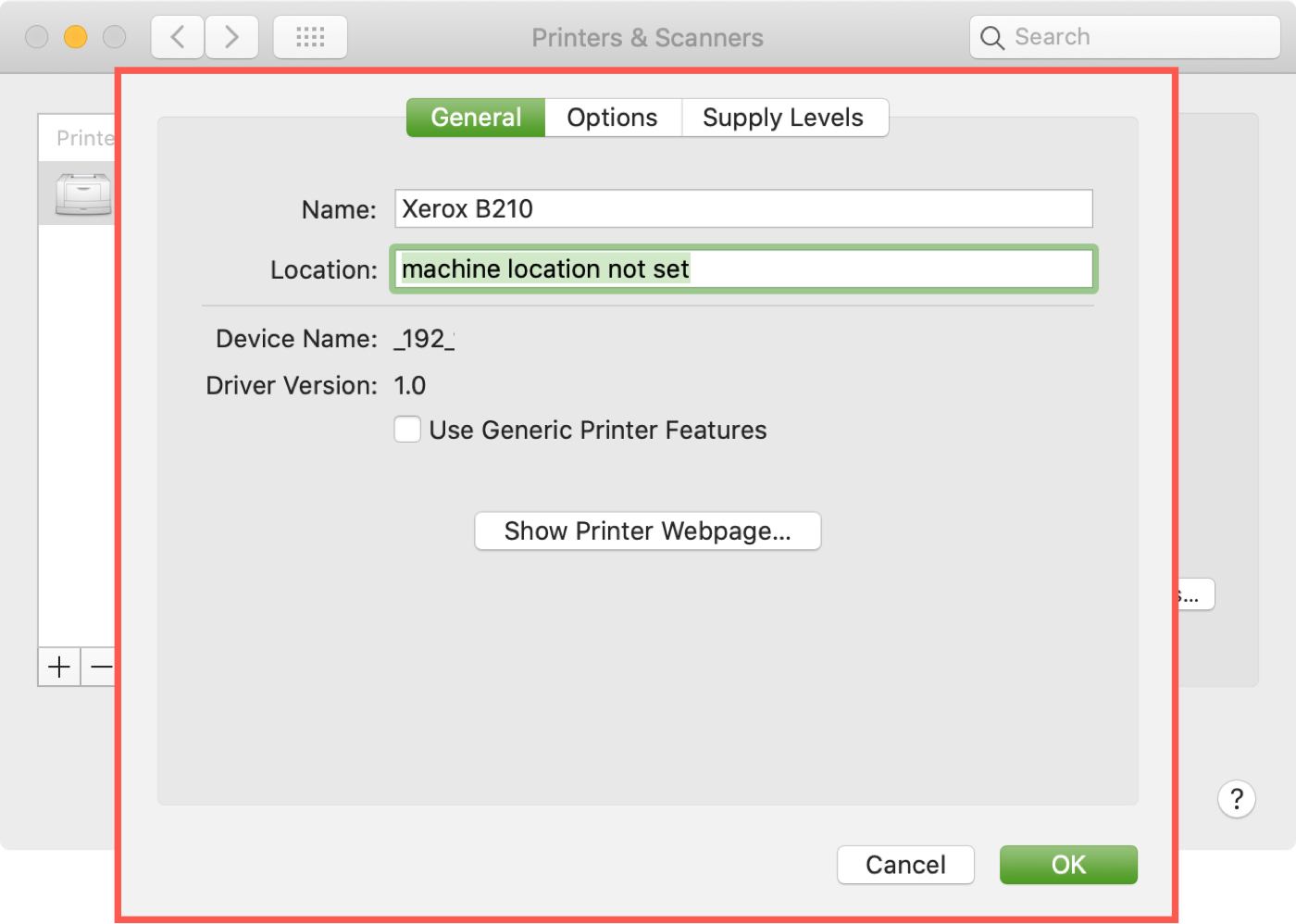 Change Printer Name Location Options and Supplies on Mac