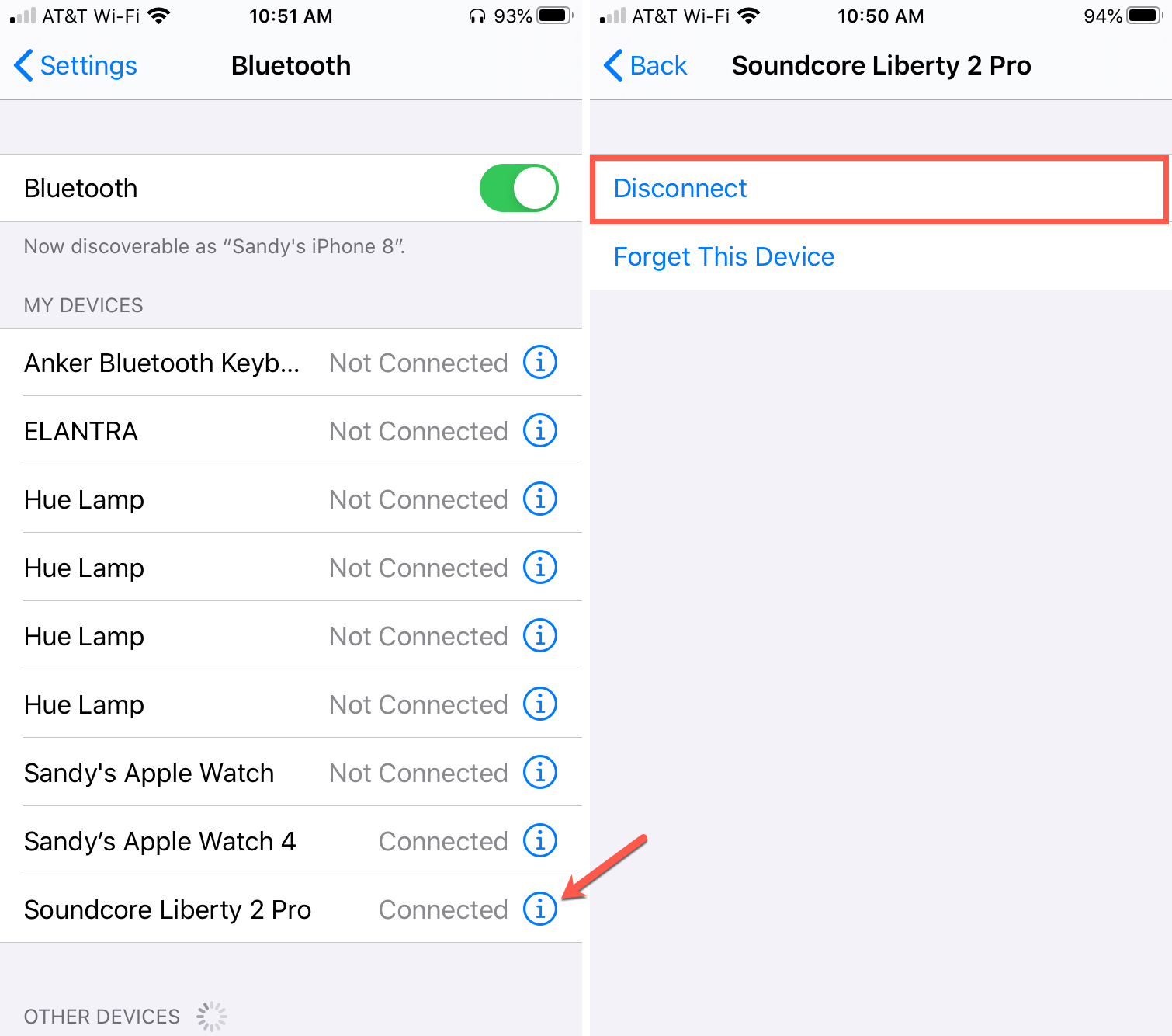 Disconnect Bluetooth Device iPhone