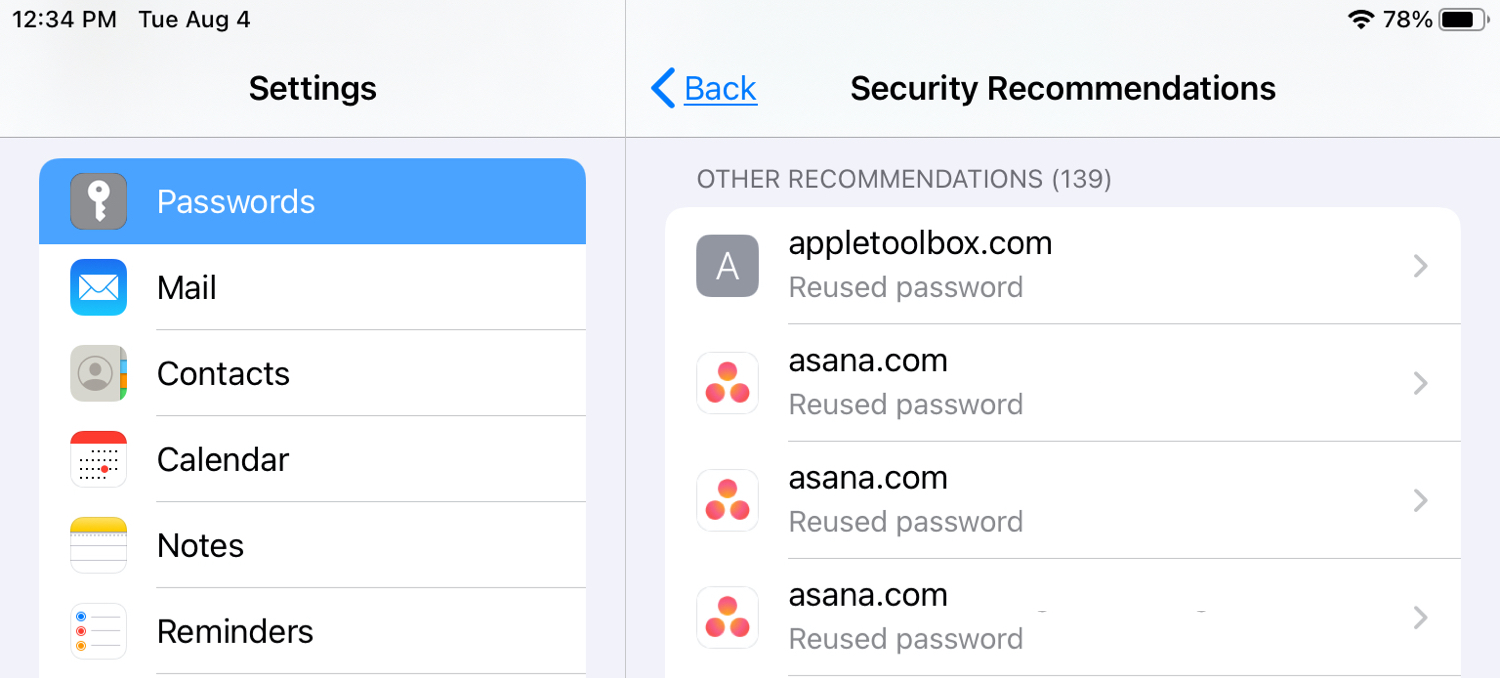 Password Other Recommendations iPad