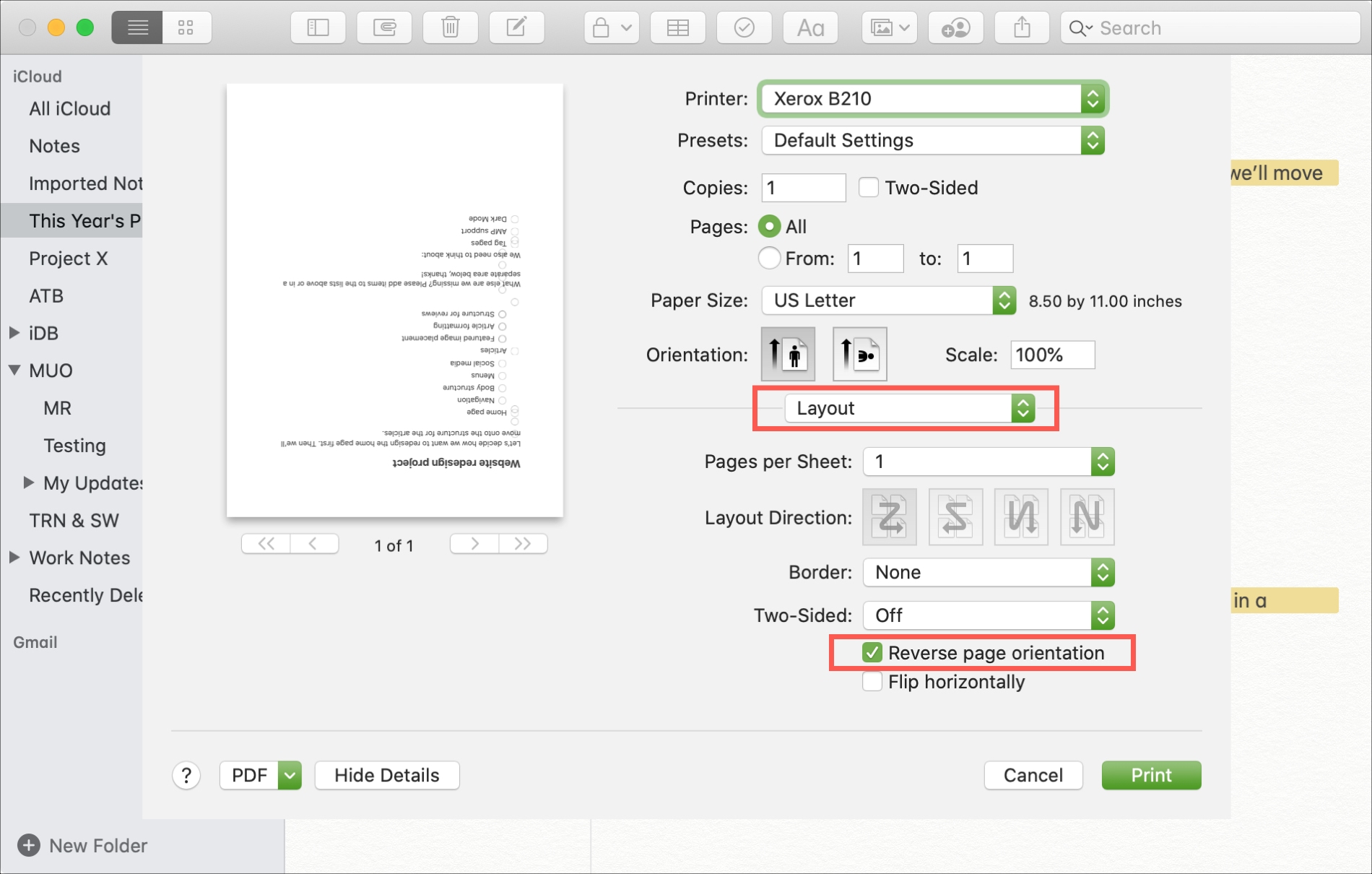 Reverse Page Orientation to Print on Mac