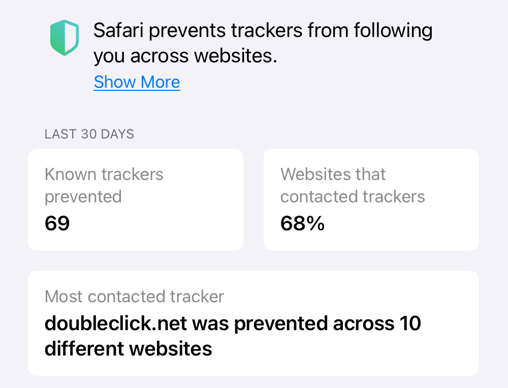 Safari Privacy Report 30 Days