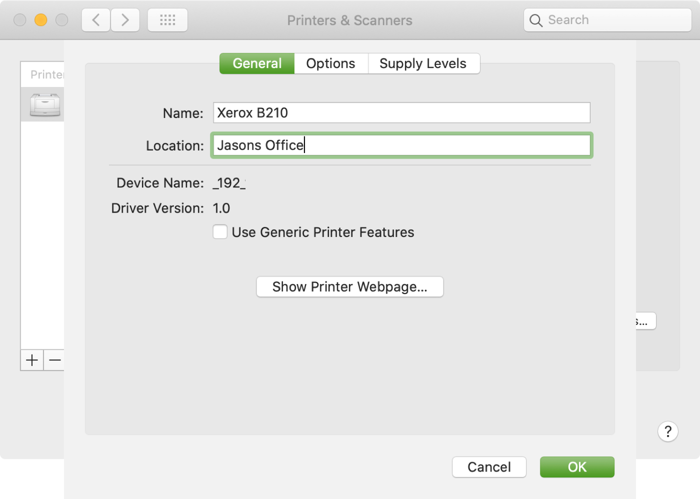 Set Default Printer Change Name Location on Mac