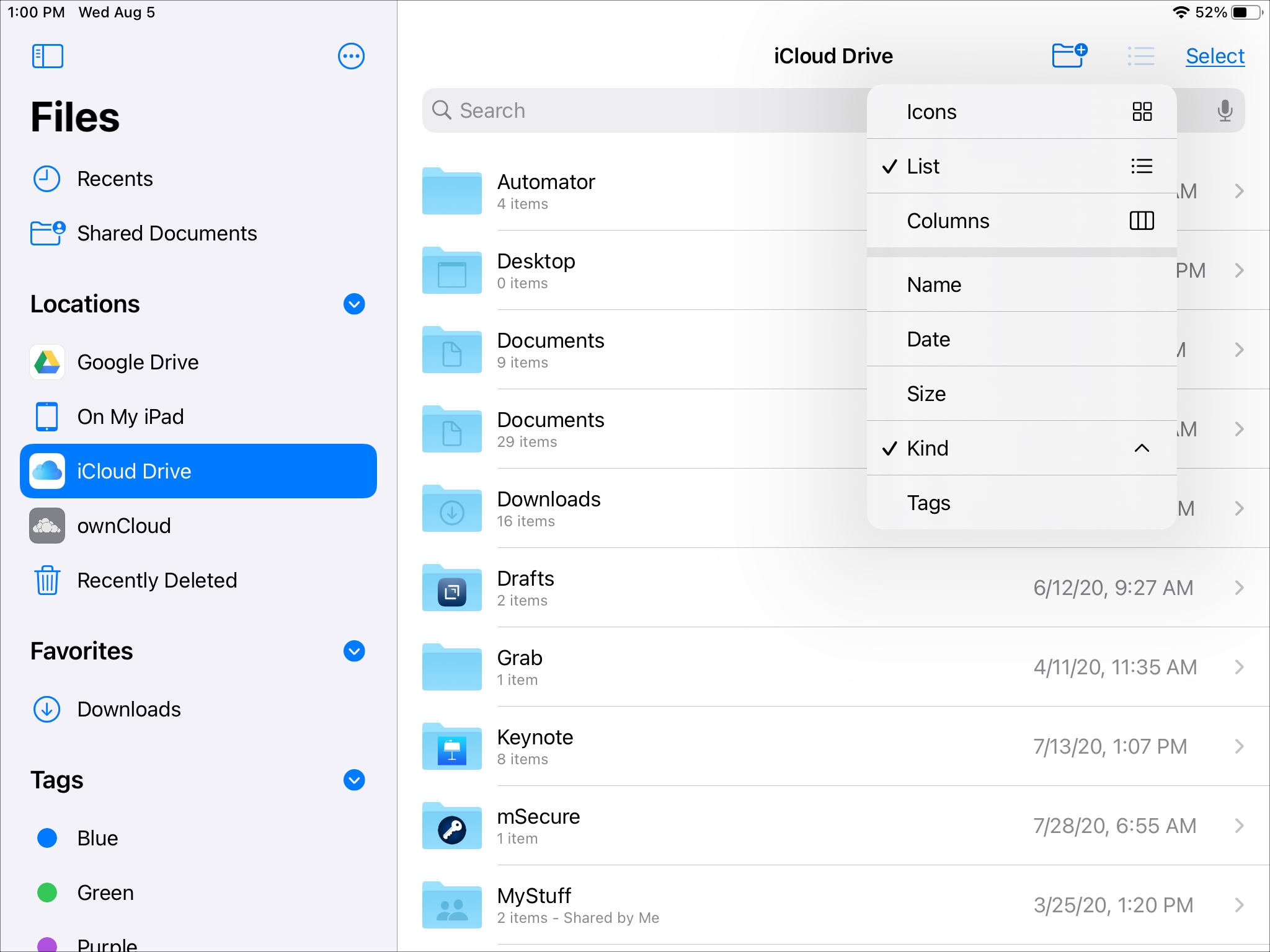 Sort View Files on iPadOS 14