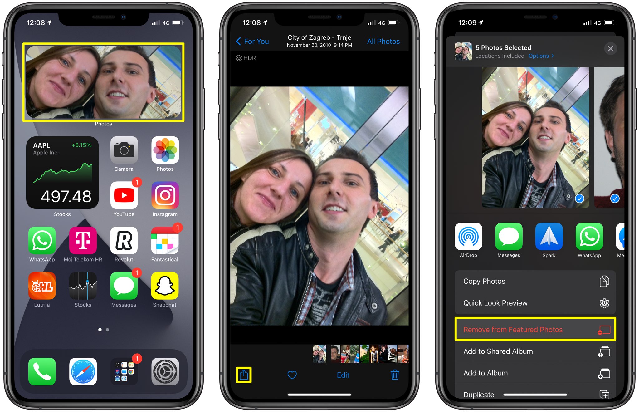 How to remove a featured image in the Photos widget on iPhone