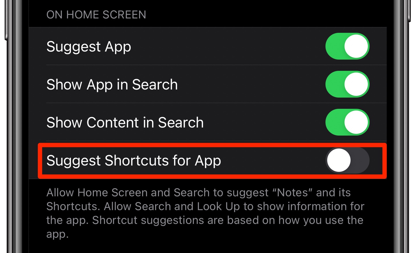 Removing Home screen suggestions for Notes entirely