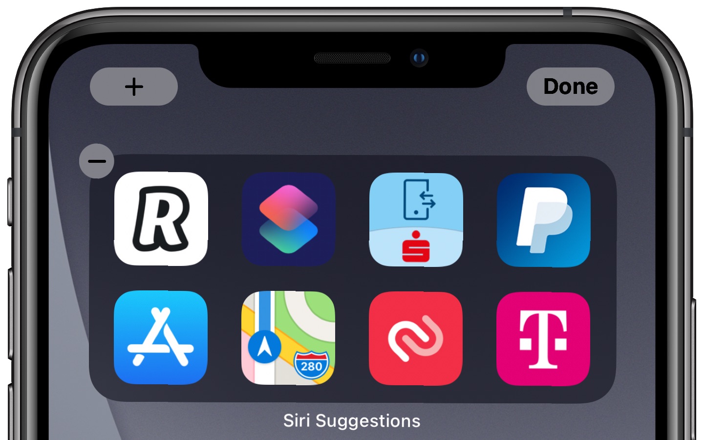 Siri Suggestions widget - an example of suggested apps on the iPhone home screen