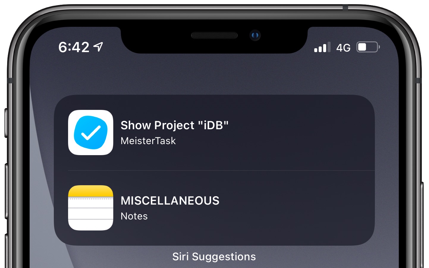 Siri Suggestions widget - an example of suggested shortcuts on the iPhone home screen