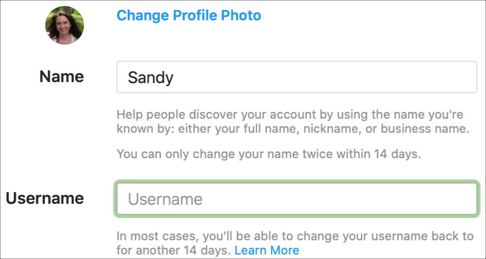 Change your Instagram Username in your profile online