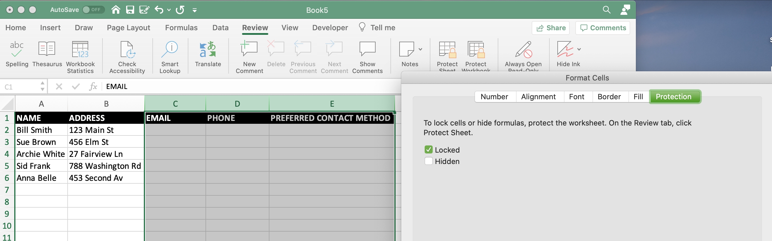 Excel Mac Locked Columns