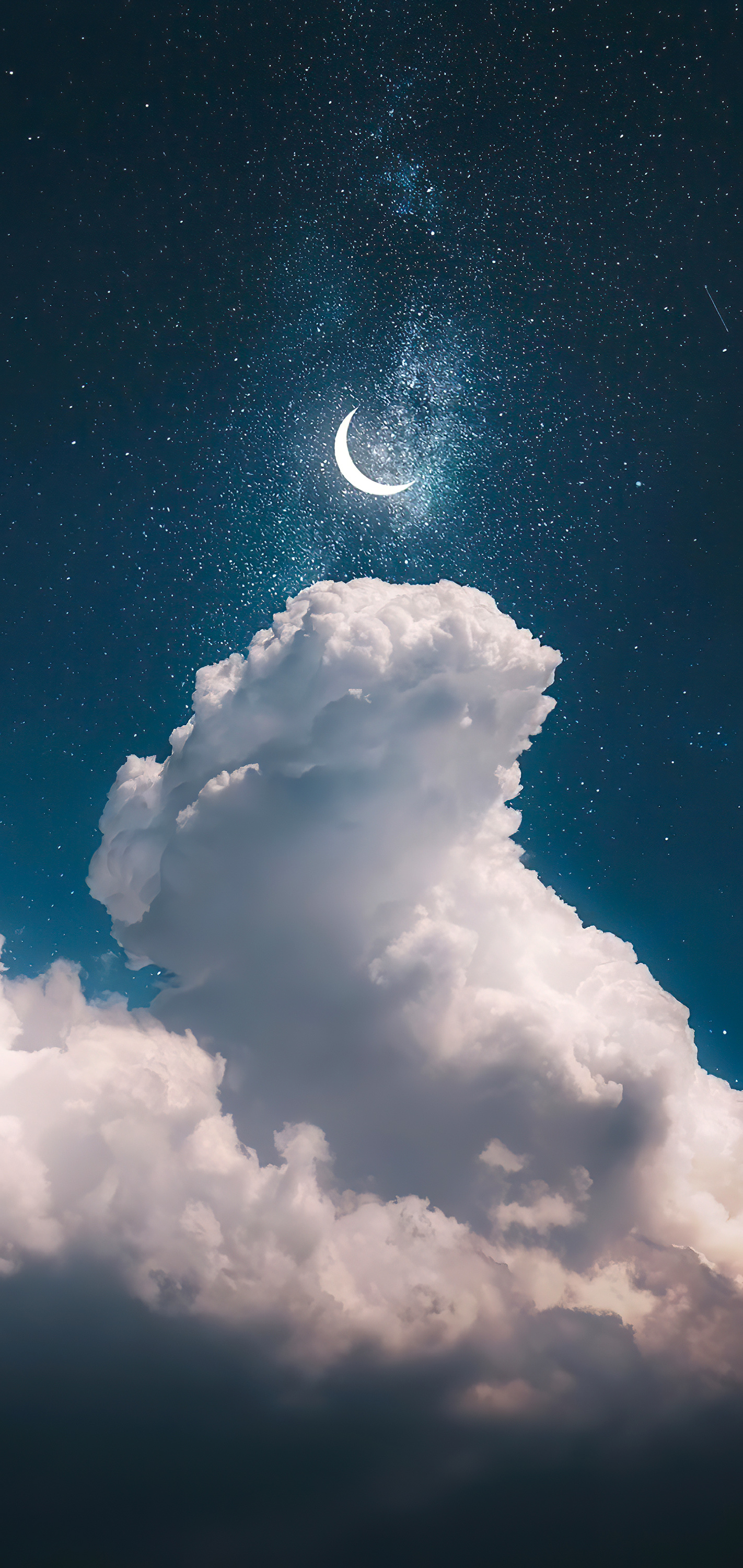 Cloudy sky with crescent moon