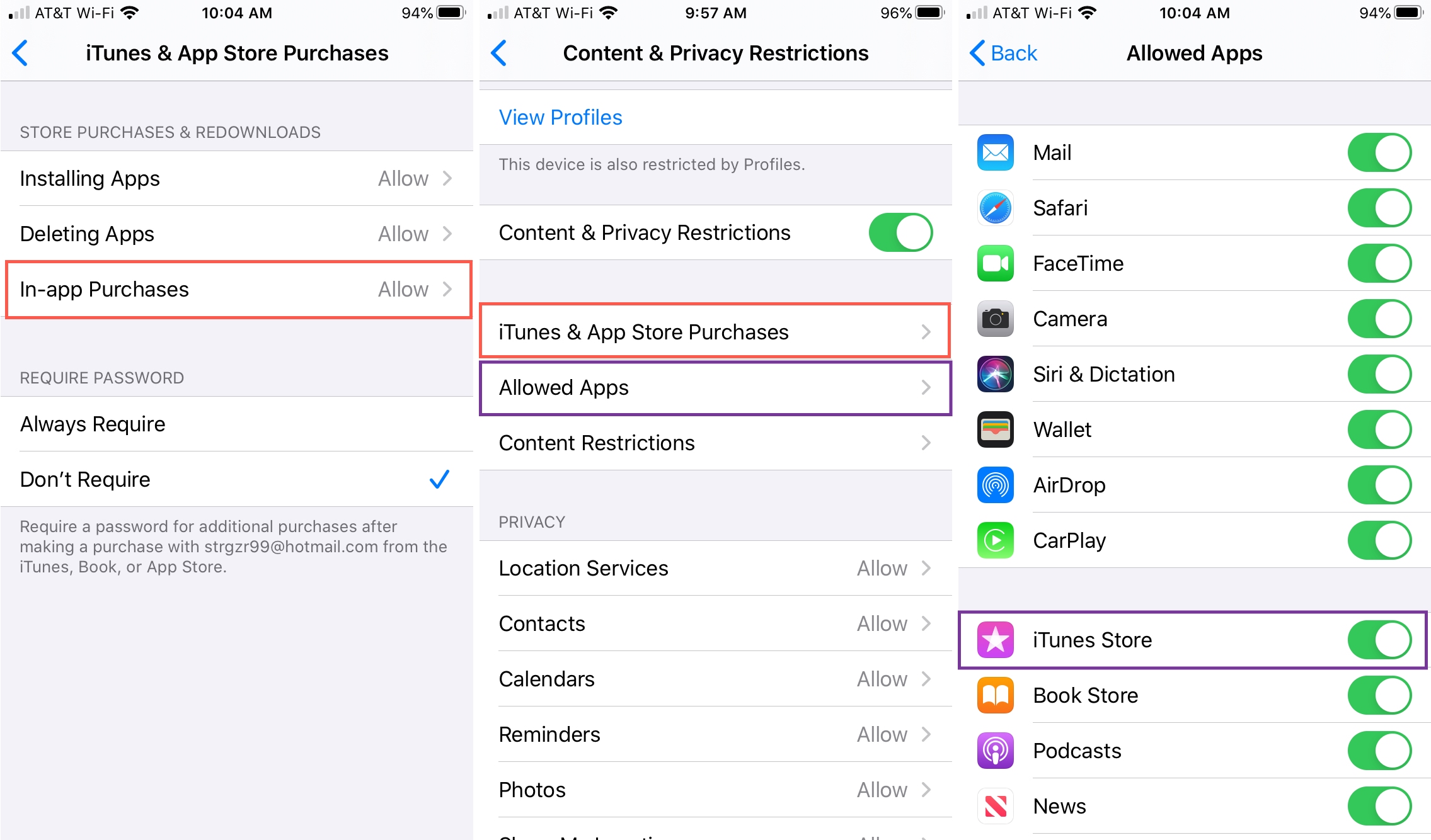 Screen Time Content Restrictions Purchases and iTunes