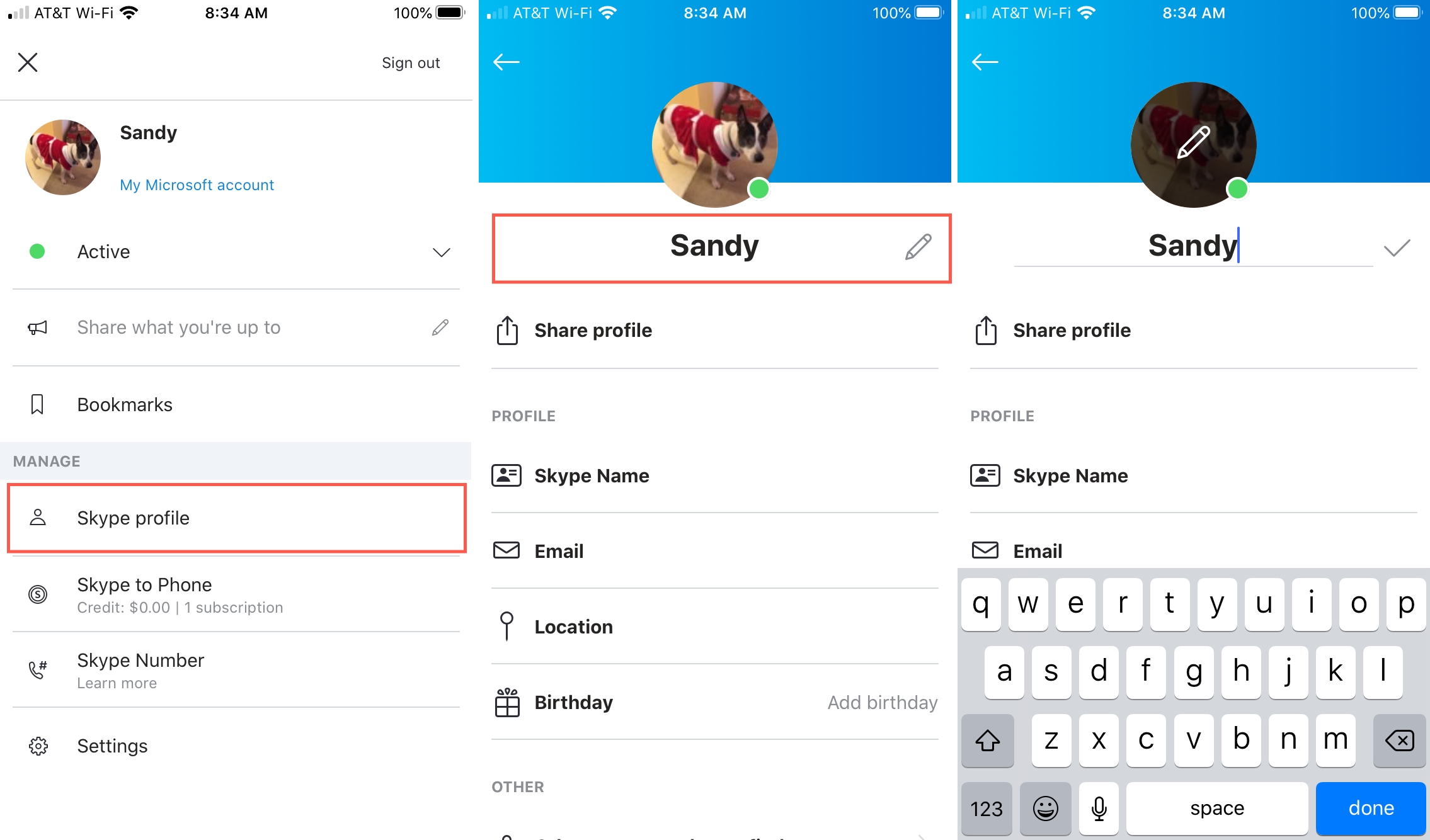 Edit your Skype display name on the app