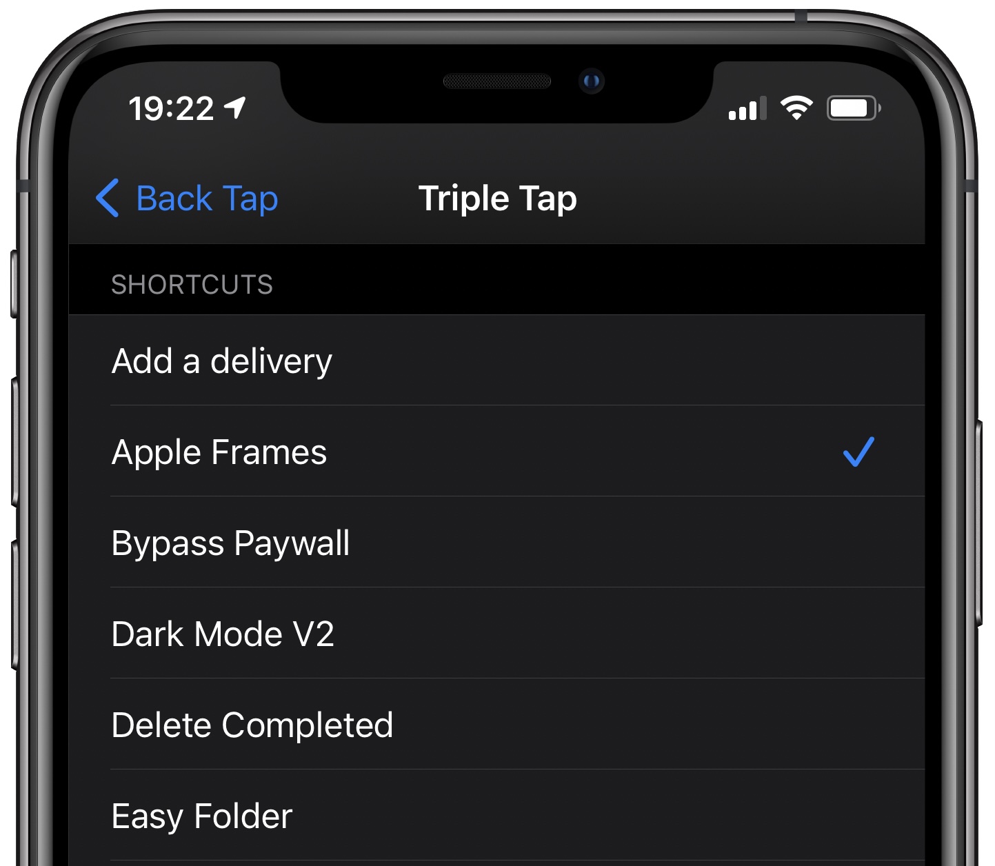 Actions iPhone personnalisées Back Tap - exécution de flux de travail personnalisés à partir de l'application Raccourcis