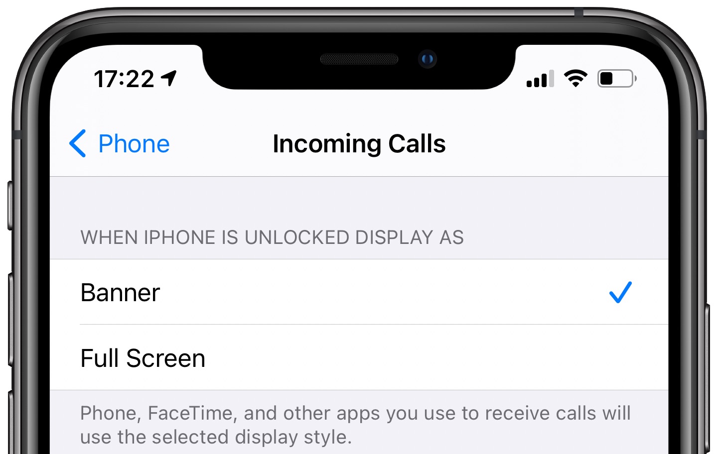 Compact calls iPhone iPad - Choosing the default style for incoming calls between Banner and Full Screen