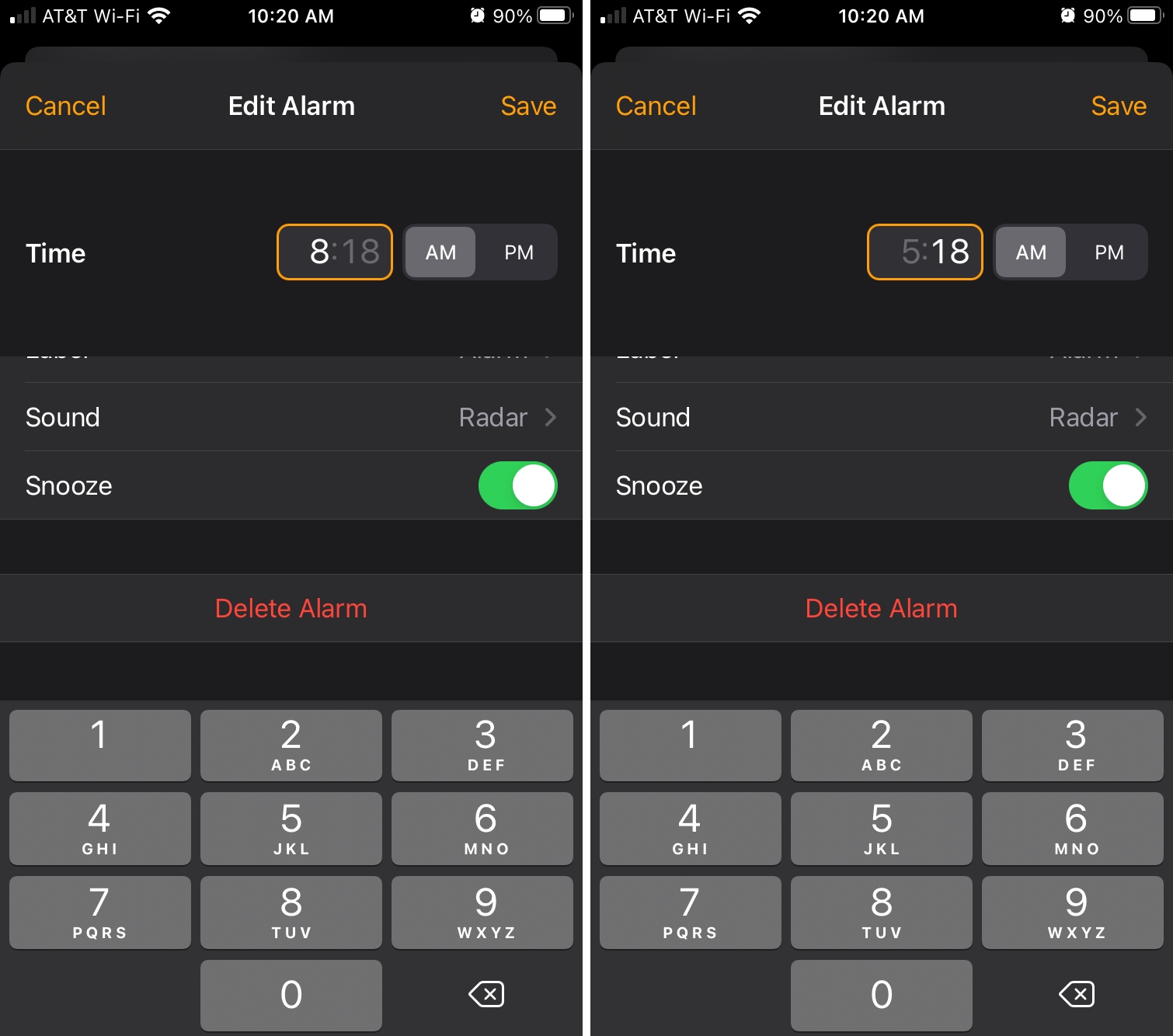 Clock Alarm Use Keypad to Set Time on iPhone