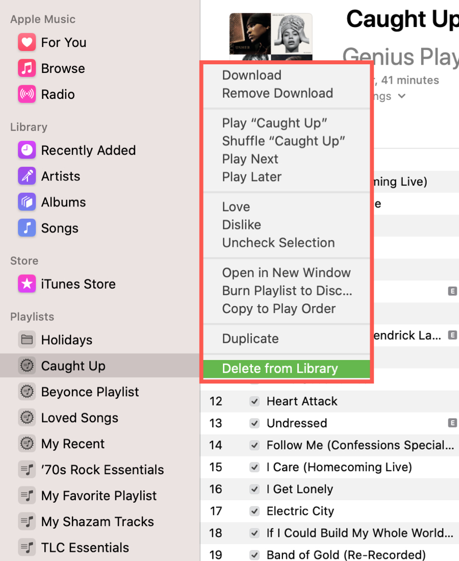 Delete a Genius Playlist in Music on Mac