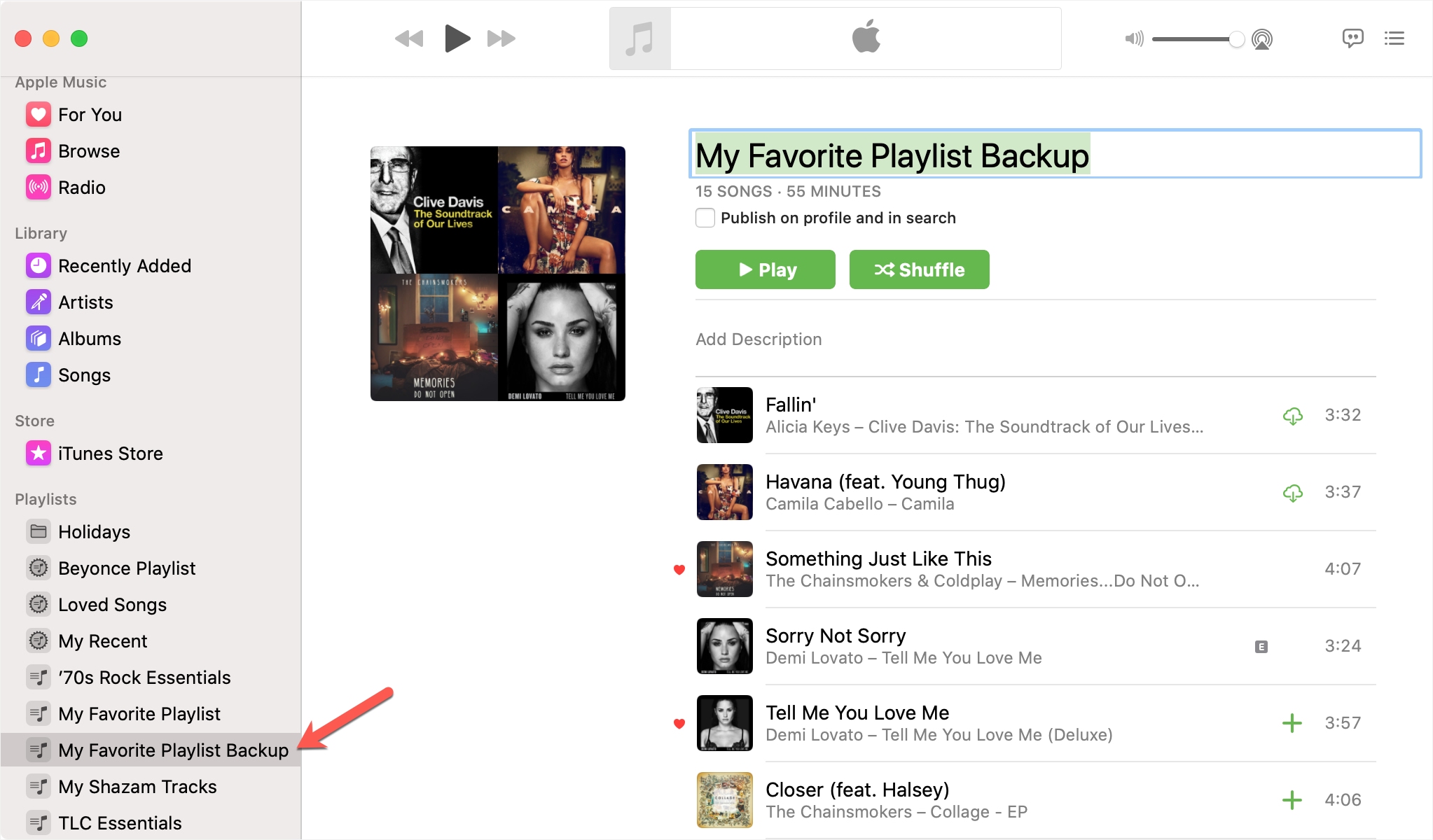 Imported Apple Music Playlist on Mac