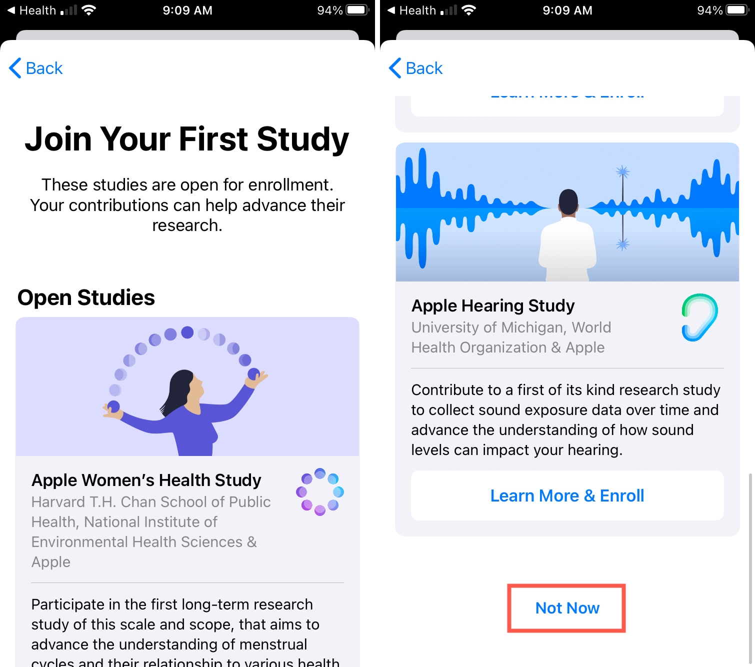 Join a Study Later by Tapping Not Now