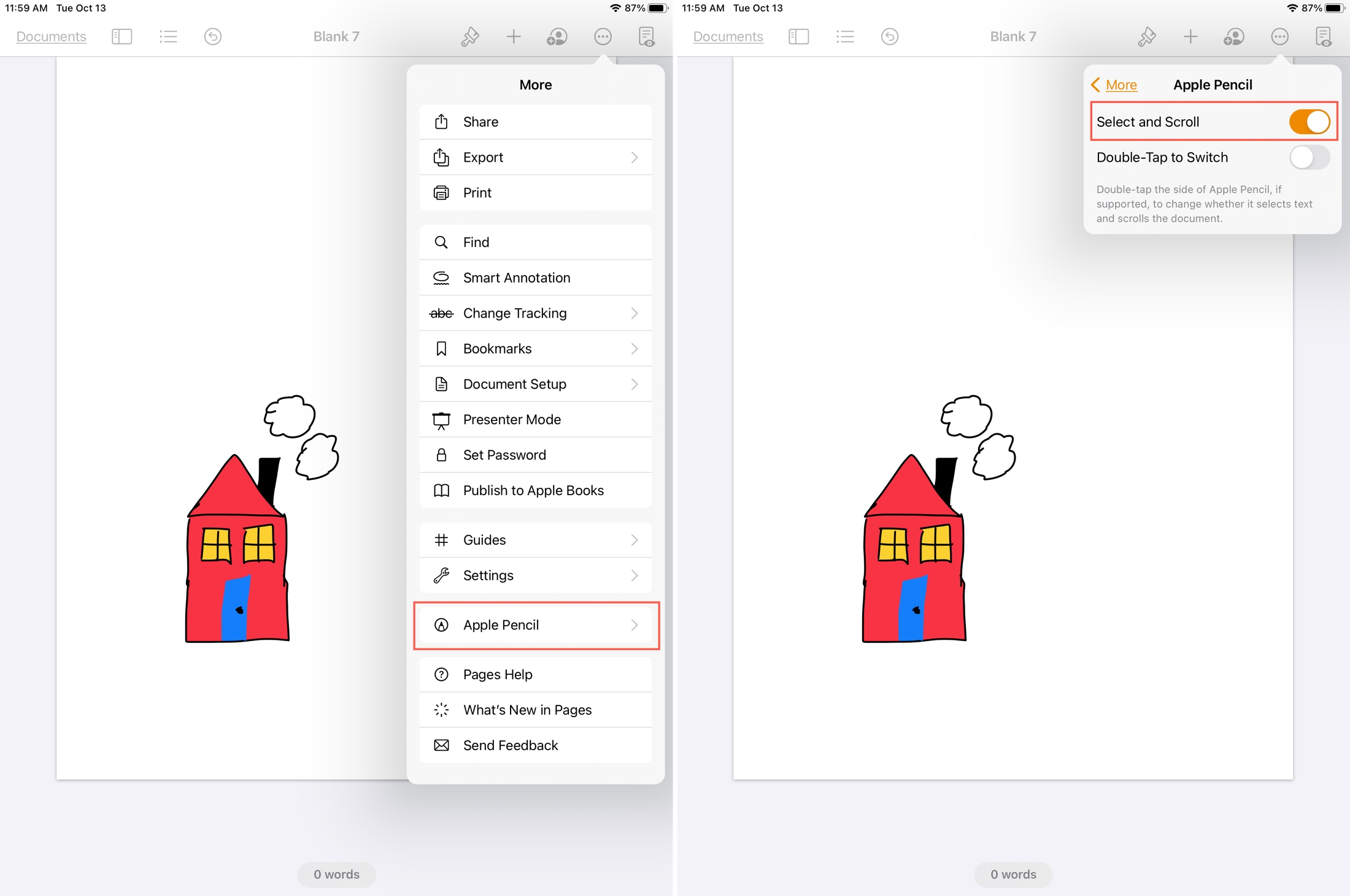 Apple Pencil Select and Scroll in Pages on iPad
