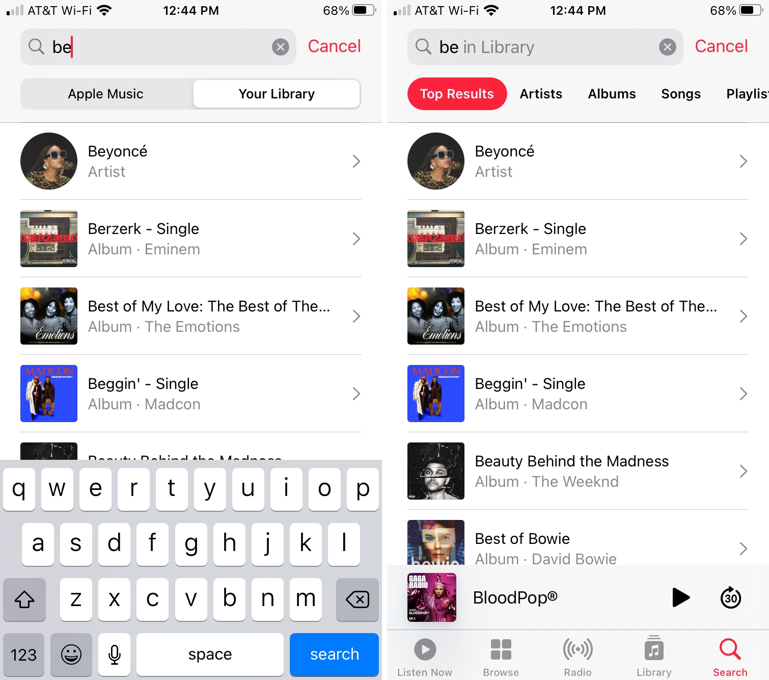 Music App Your Library Filters on iPhone
