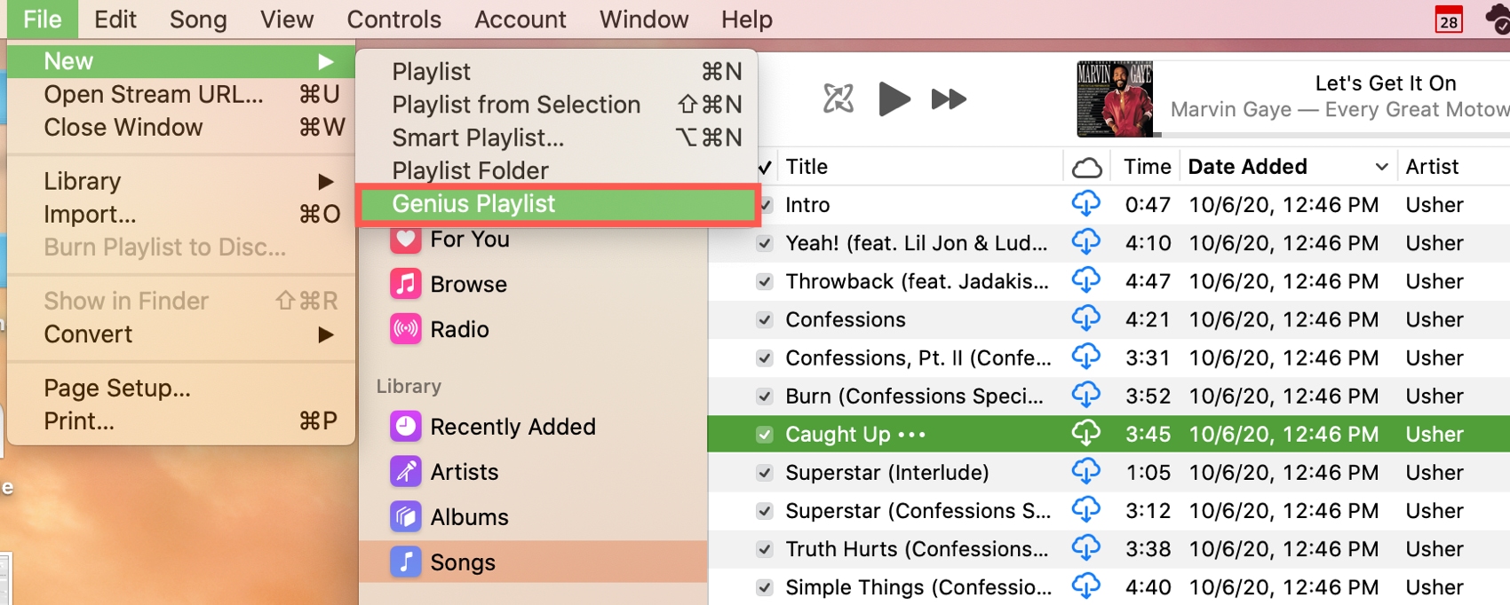 New Genius Playlist in Music on Mac