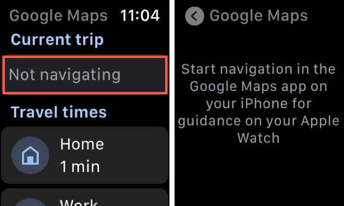 Not Navigating in Google Maps on the Watch