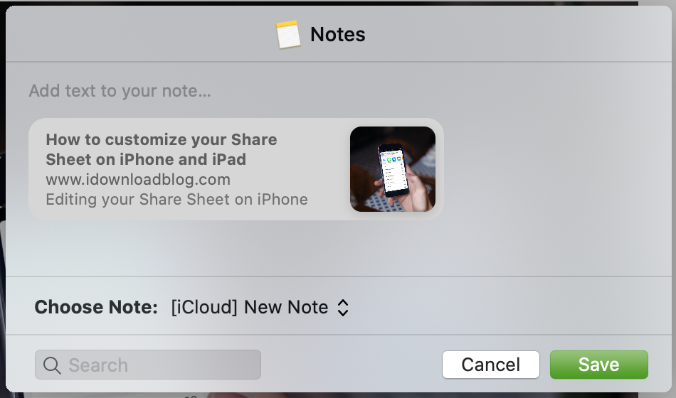 Save From Safari to Notes on Mac