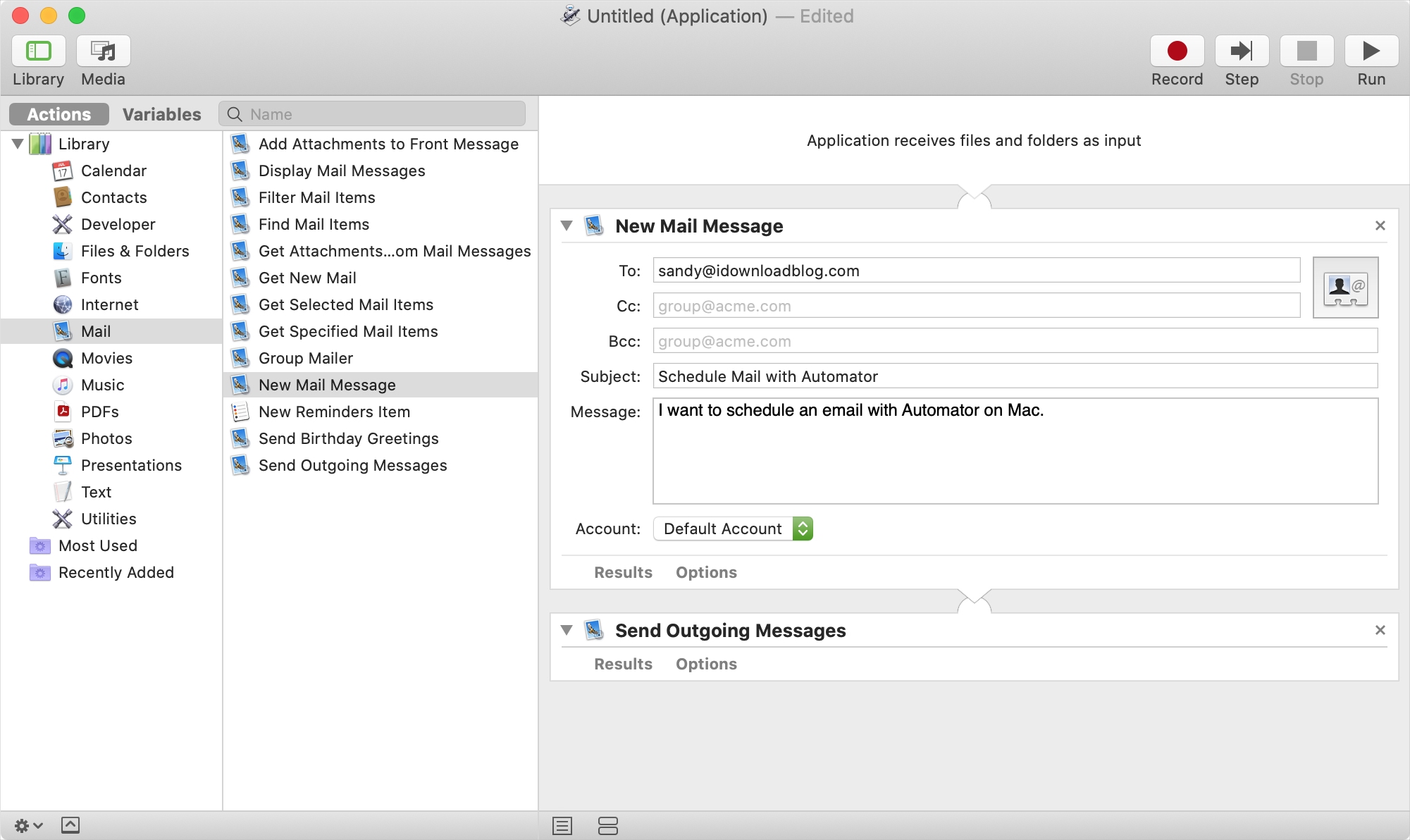 Schedule Mail in Automator on Mac