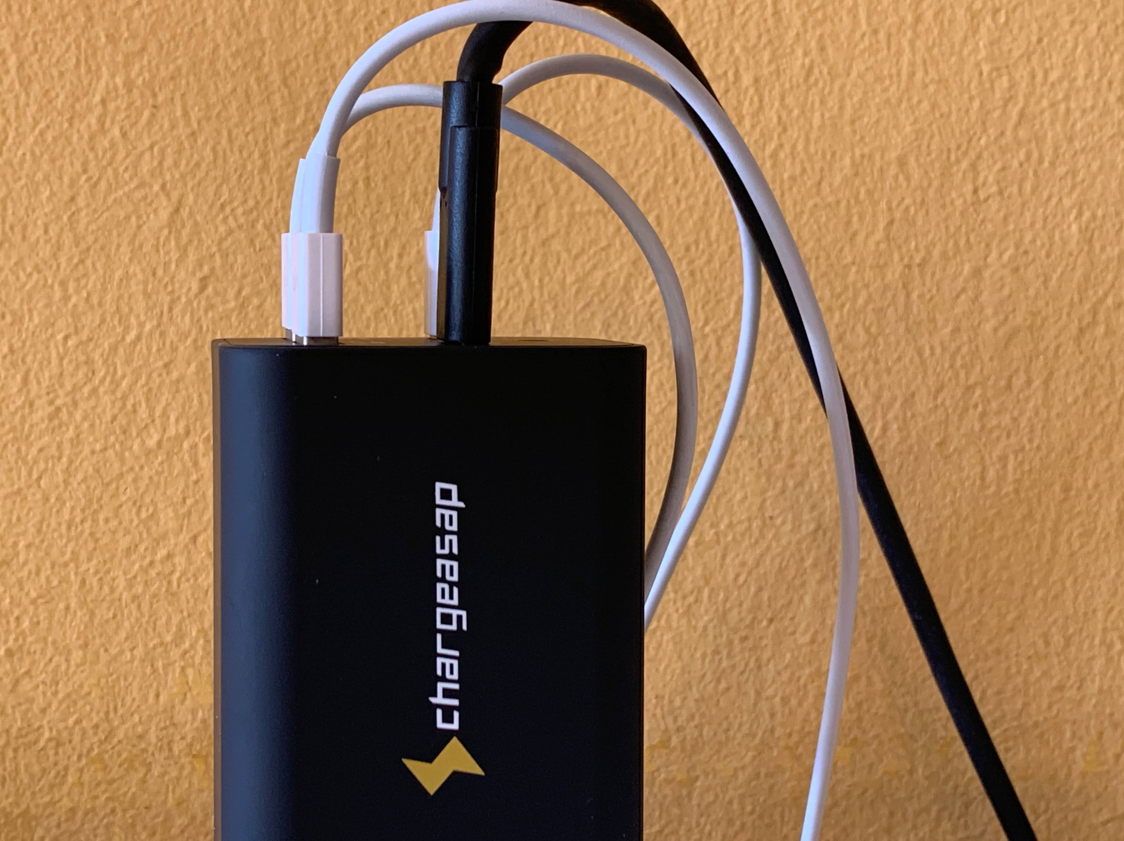 Chargeasap Omega chargers - 200W adapter in use, with cables connected to all four ports